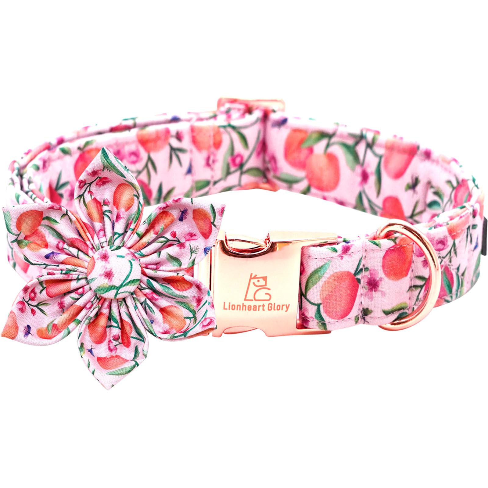 Lionheart glory Dog Collar with Flower Pink Peach Dog Collar Girl Soft Durable Adjustable Collar Flower Spring Collar Dog Bow fo