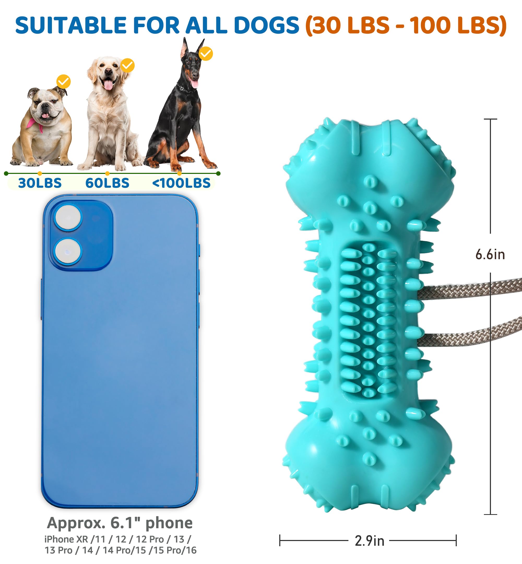IPTPAS Dog Chew Toy for Aggressive Chewers, Durable Dental Cleaning Treat Toy, Food Dispensing Interactive Toy for Small, Medium