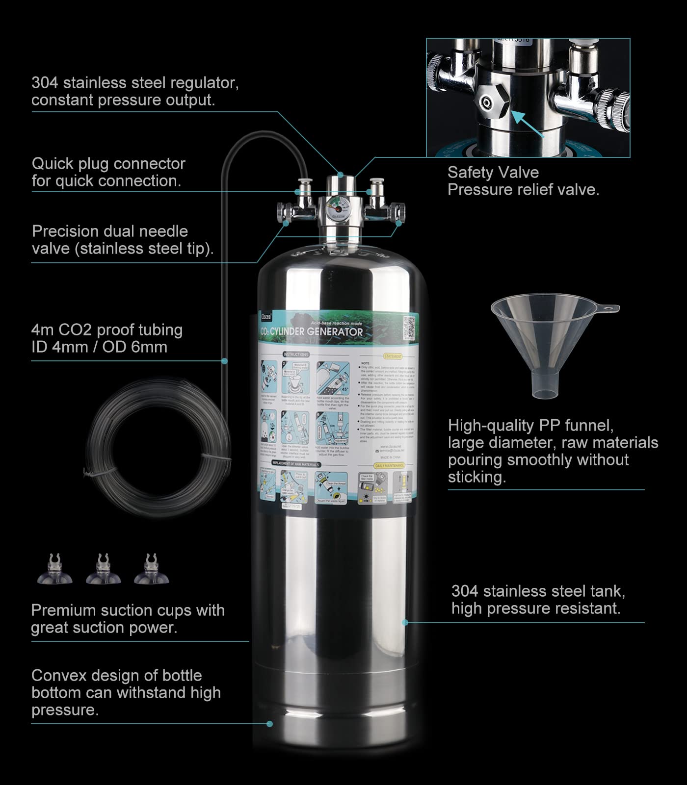 Clscea 5.5L CO2 Cylinder Generator CO2 System Kit for Aquarium & Hydroponic Dual Needle Valve(G900)