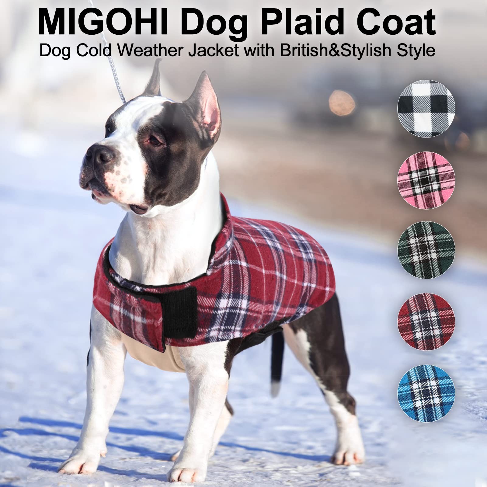 MIGOHI Dog Jackets for Winter, Windproof Waterproof Reversible Dog Coat for Cold Weather, British Style Plaid Warm Dogs Vest for