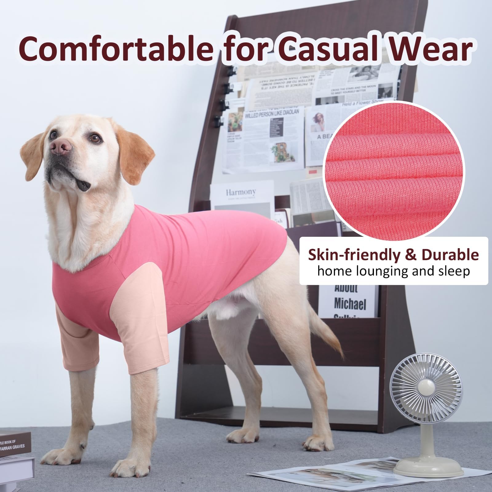 Ikipuko 2 Pack Large Dog Shirts For Summer - Stretchy Breathable Cotton Dogs T-Shirt, Protect Skin Easy On And Off Clothes For F