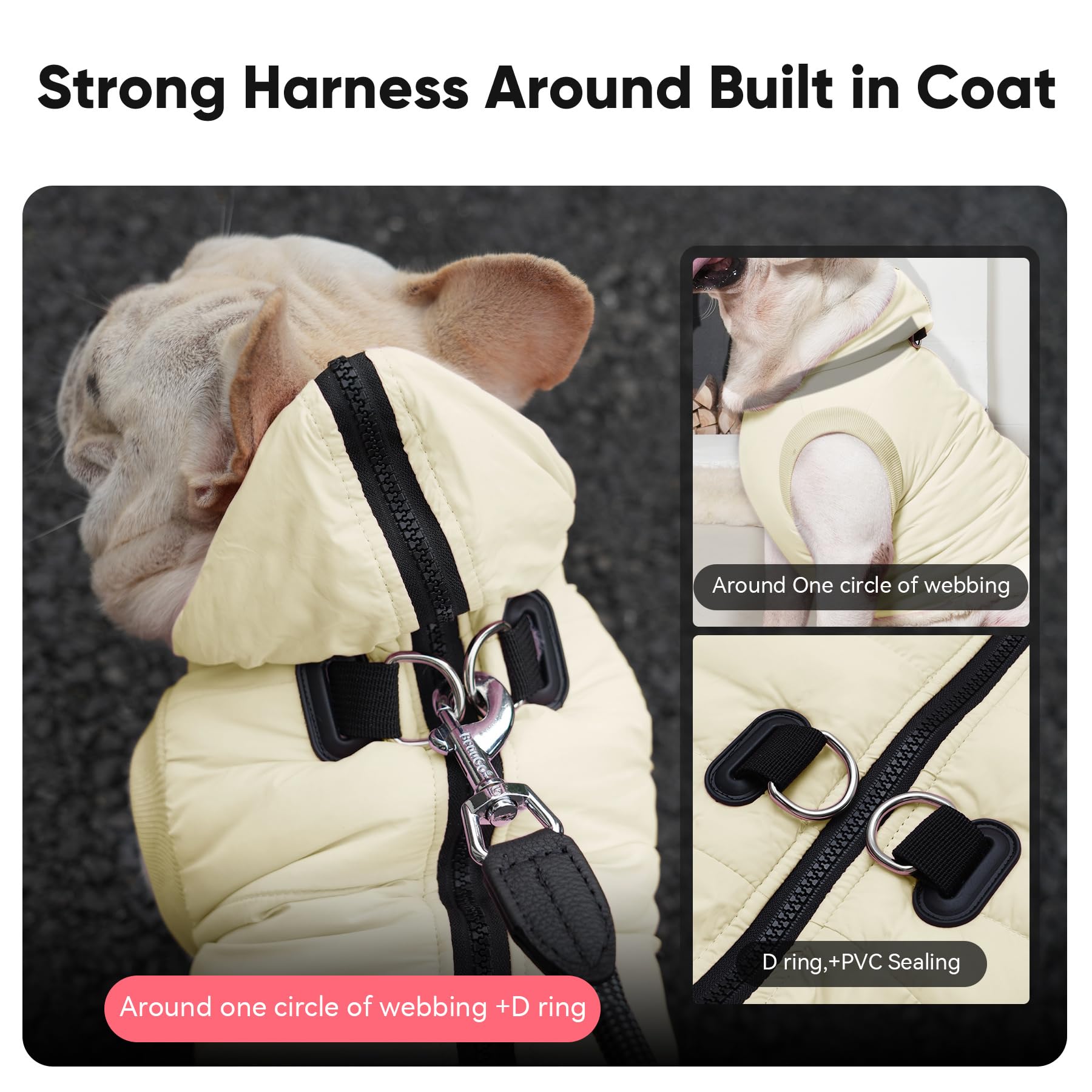 Vecomfy Fleece Lining Dog Hoodie With Harness Built In,Extra Warm Small Dog Jacket In Winter Puppy Coats With Hooded,Light Yellow M