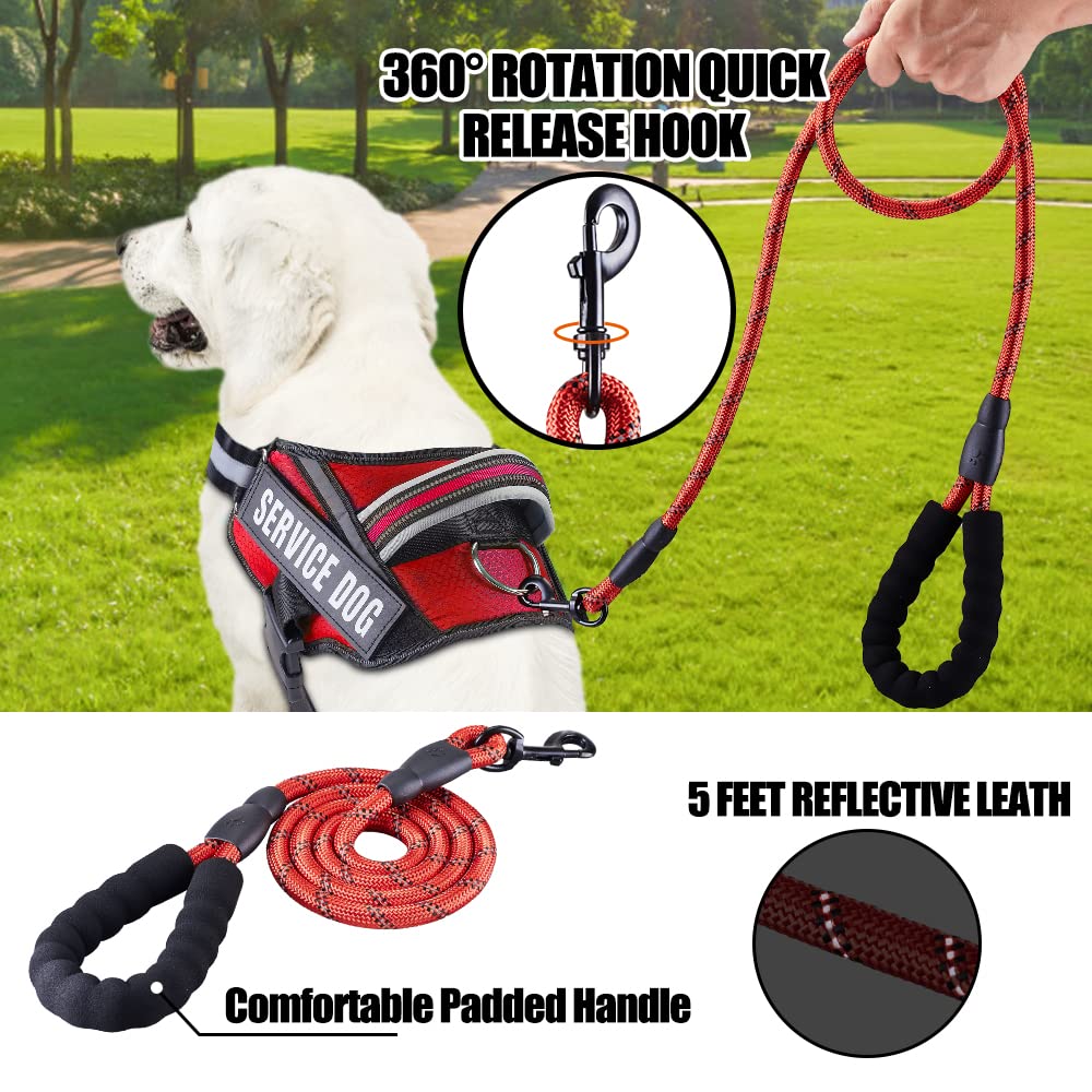 Service Dog Vest Harness And Leash Set, Animire In Training Dog Harness With 8 Dog Patches, Reflective Dog Leash With Soft Padded Handle For Small, Medium, Large, And Extra-Large Dogs (Red,M)