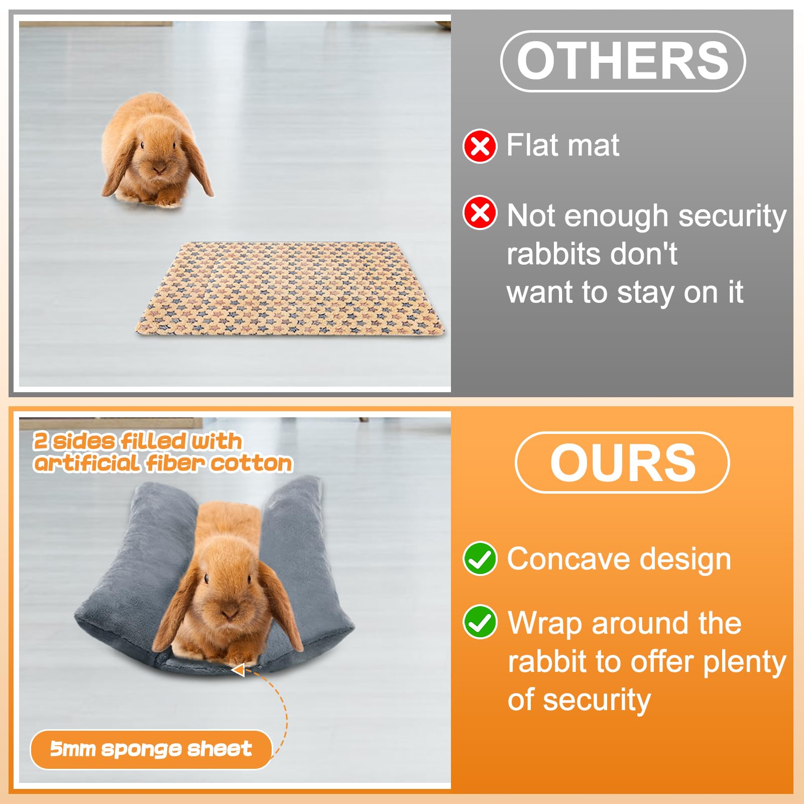 Soft Rabbit Bed, 15.7'' X 14'' Warm Thickened Bunny Concave Bed, Cuddle Cushion Plush Mat With Cotton Lounger Pillows, Small Pet