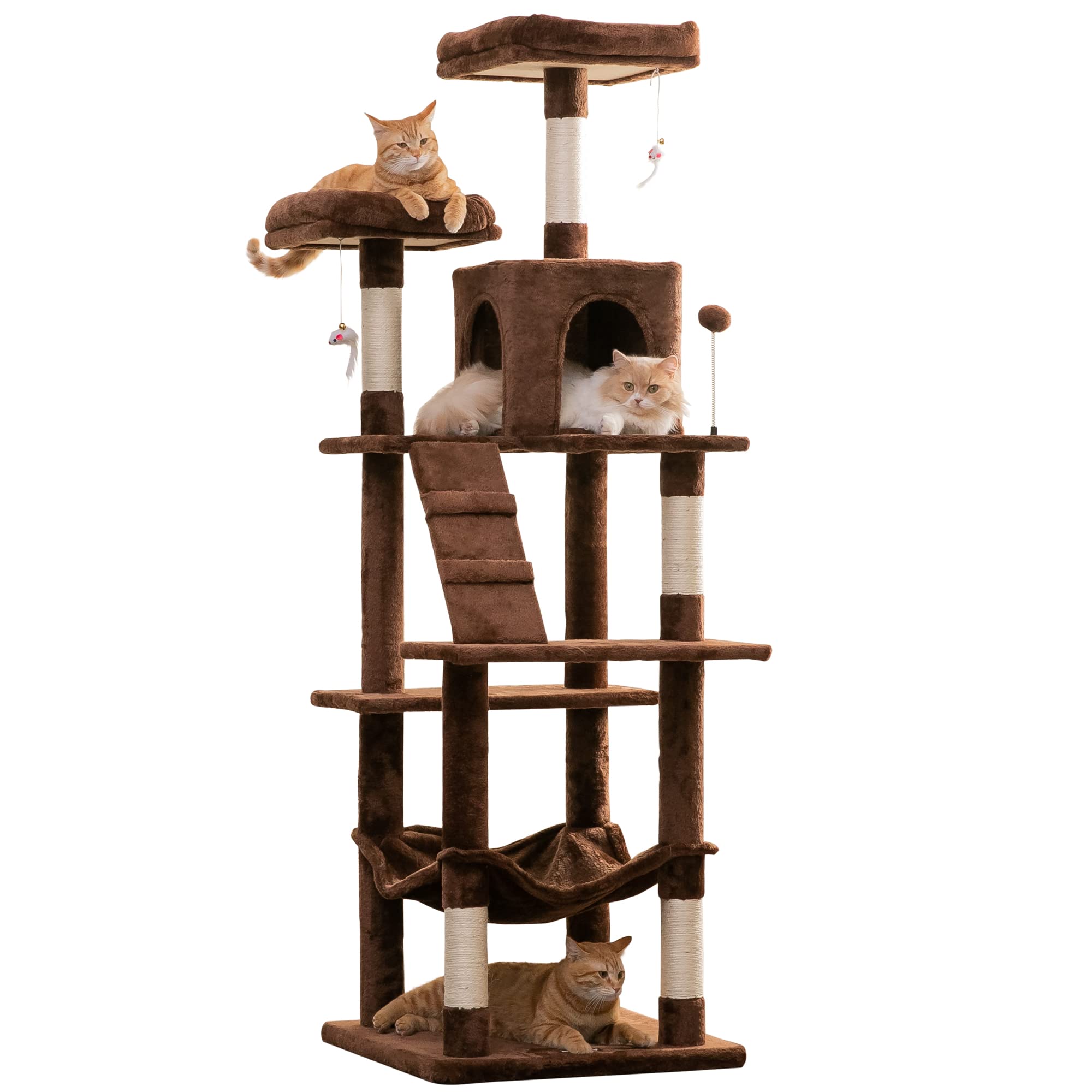 Mwpo 70.1-Inch Large Cat Tree, Multi-Level Tall Cat Tower For Indoor Cats, Plush Cat Condo With Big Padded Perches, Sisal-Covere