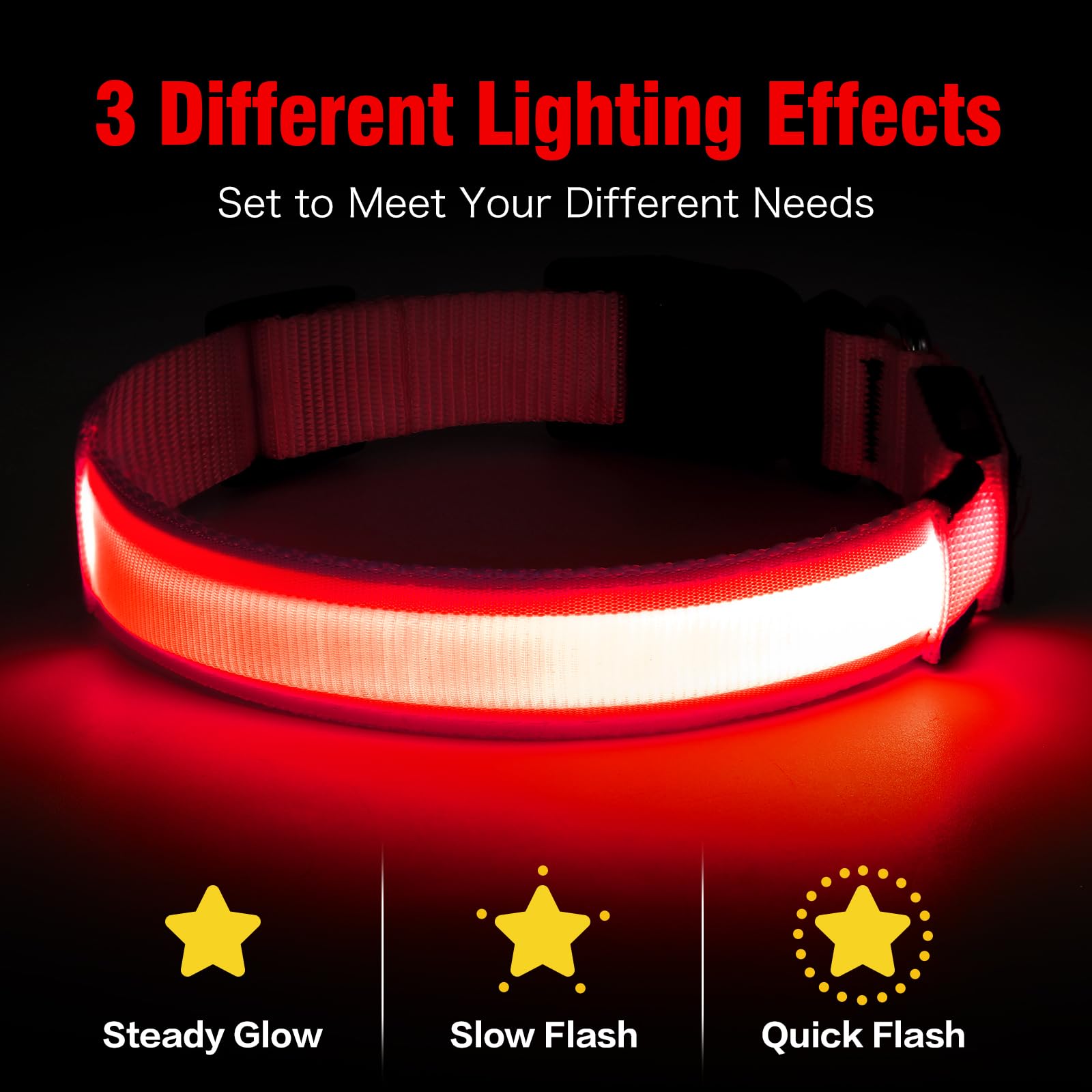 Illumifun Led Dog Collar, Usb Rechargeable Light Up Dog Collars, Flashing Dog Collar Light For Your Dogs Walking At Night (Red,