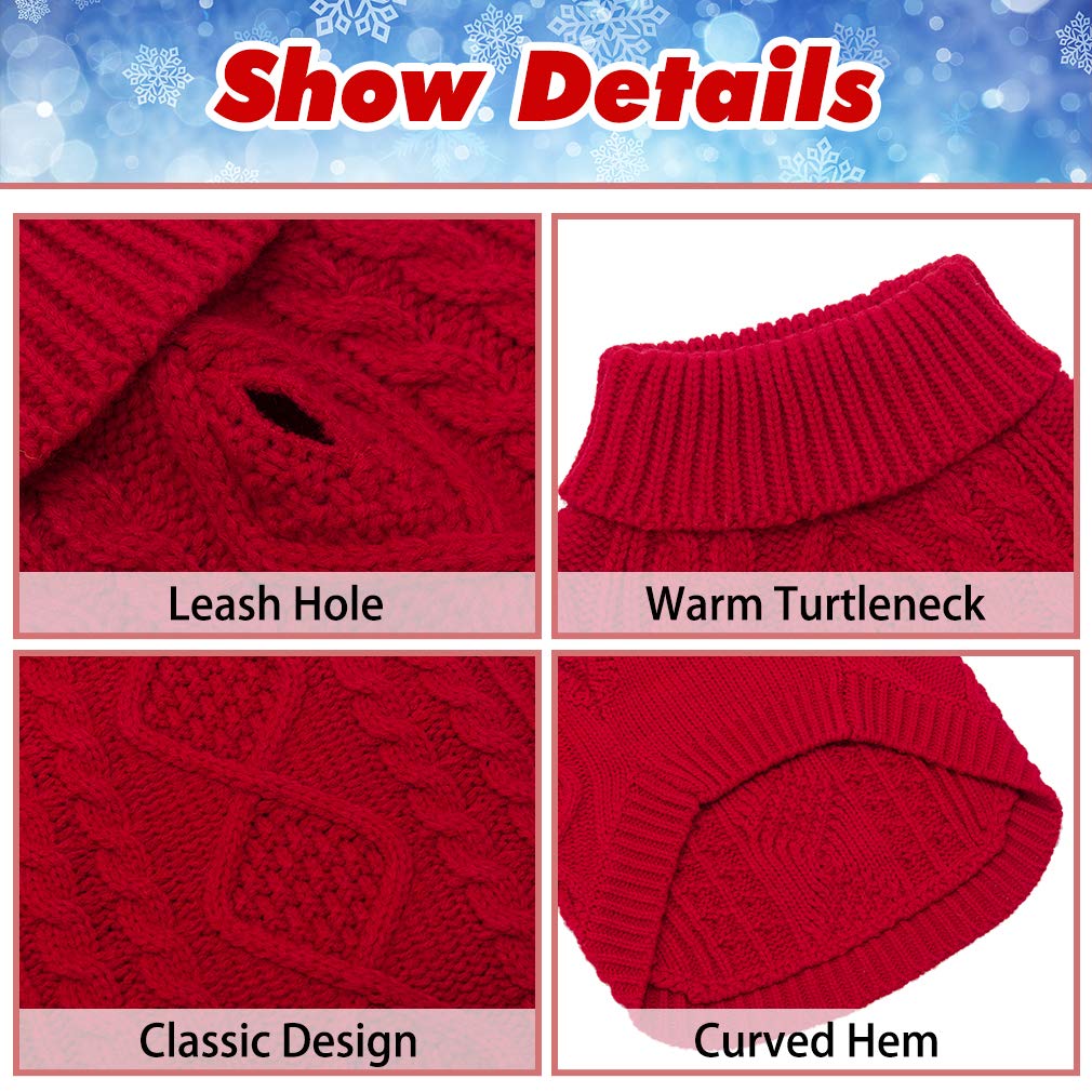 Bingpet Dog Knitted Sweaters - Turtleneck - Classic Cable Knit Dog Jumper Coat Warm Sweartershirts Outfits For Dogs Cats In Autu