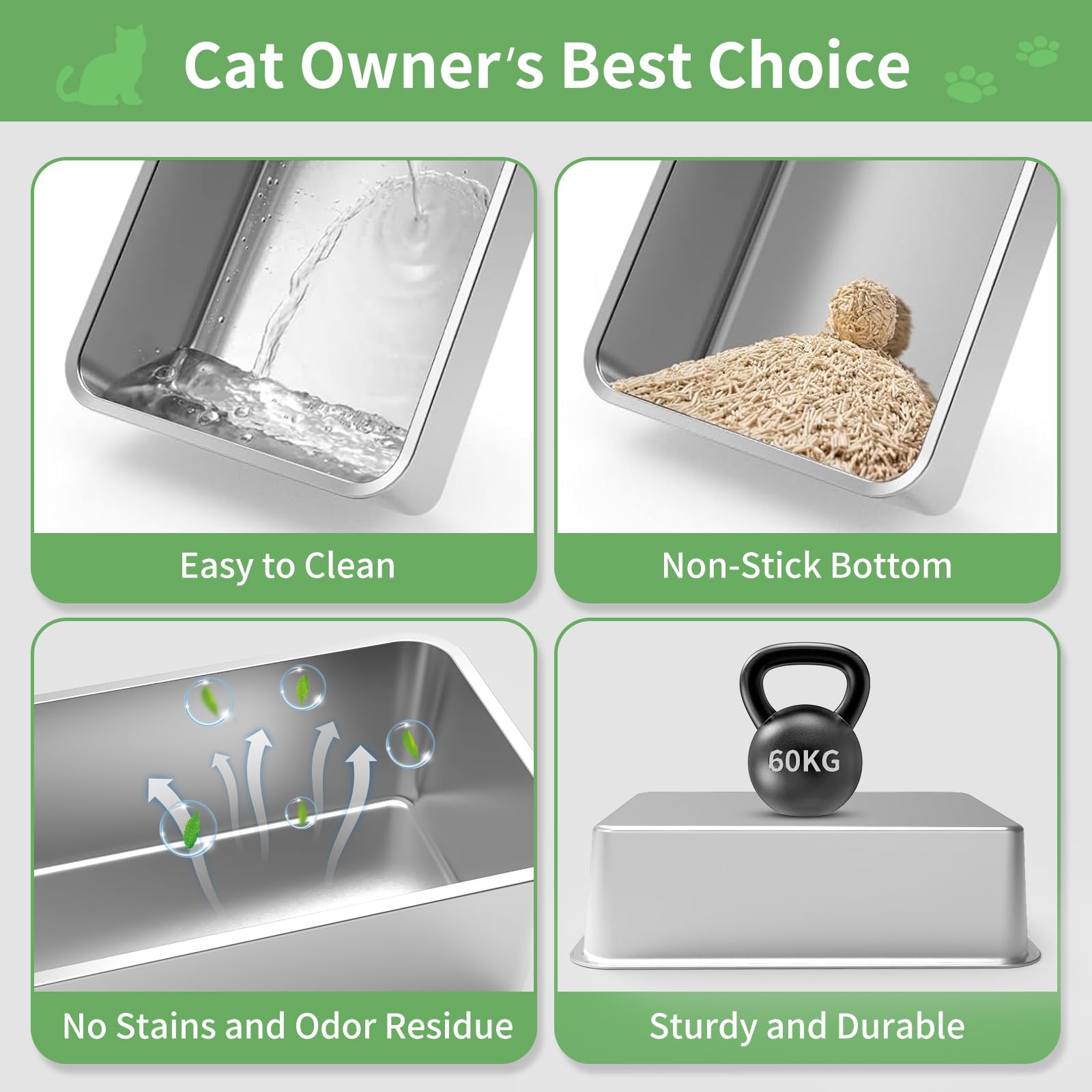 Stainless Steel Cat Litter Box with Lid, XL High Sided Metal Sifting Litter Box for Pine Pellets, Enclosed Litter Box for Big Ca