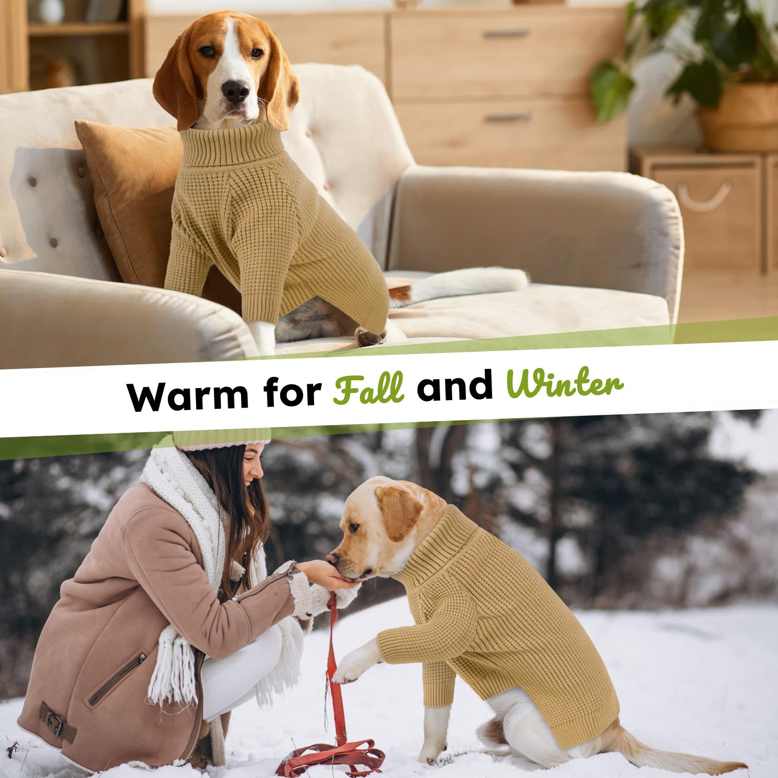 Queenmore Dog Sweater - Knitted Turtleneck Long Sleeve Check Pattern Dog Sweater, Warm Fall & Winter Browns: Xs, S, M, L, Xl