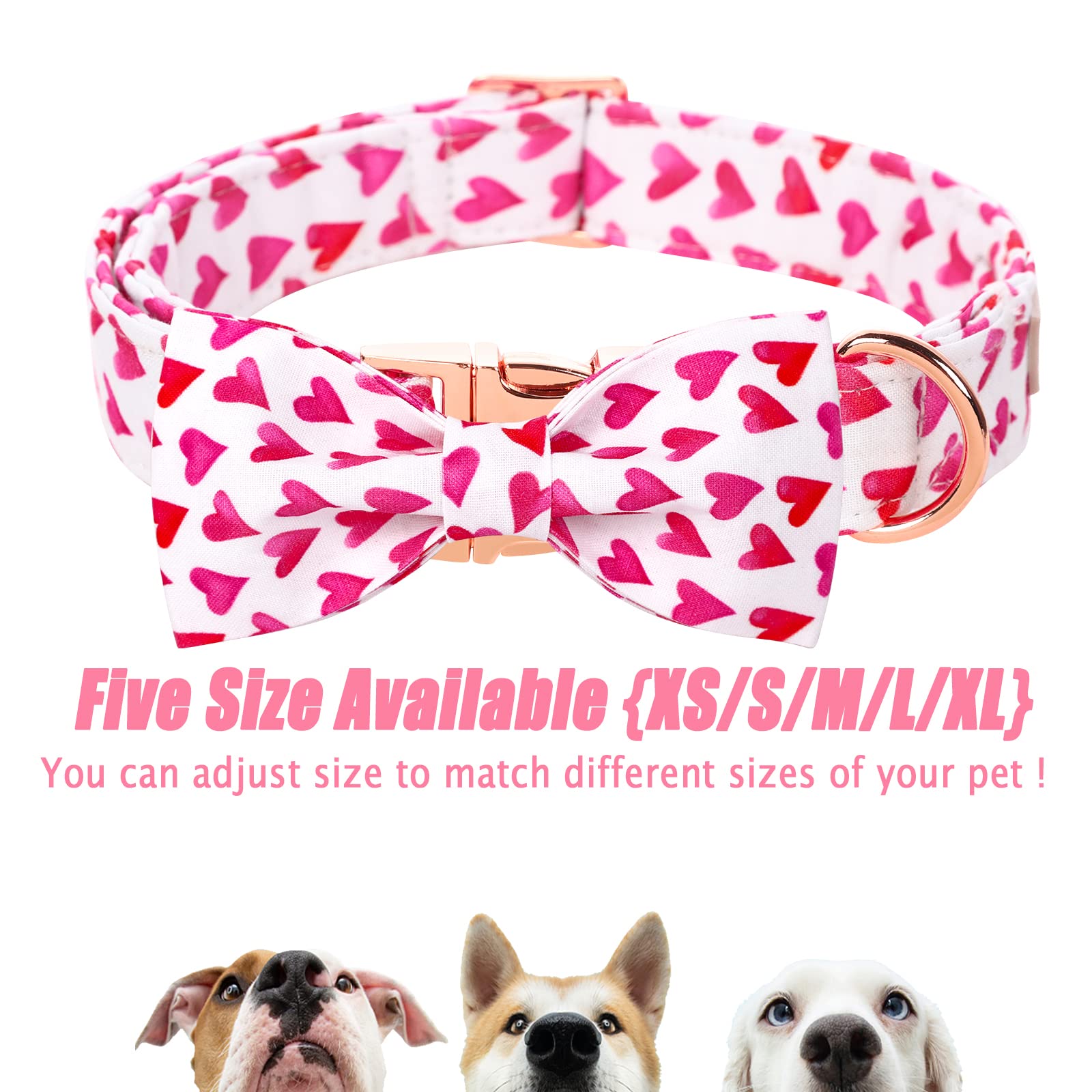 Babole Pet Valentine'S Day Dog Collar With Bow Tie, White Red Love Male Dog Collar With Safety Metal Buckle Adjustable Puppy Collars For Small Medium Large Boy & Girl Dog,Xs-Neck 8'-12'