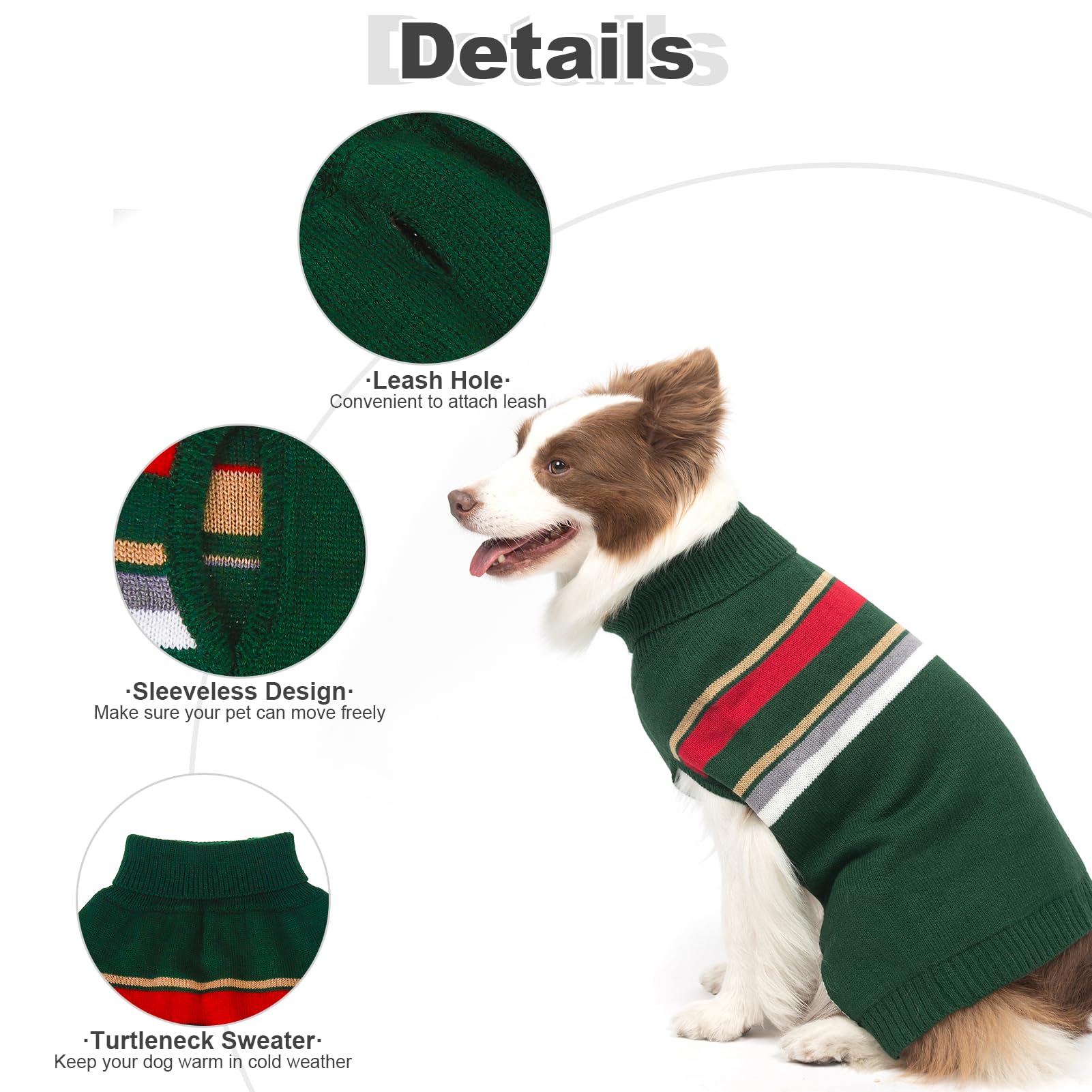 PAWCHIE Dog Sweater for Large Size Girls Boys, Warm Coat Turtleneck Thick Clothes With Leash Hole, Stretchy Knitted Outfit for S