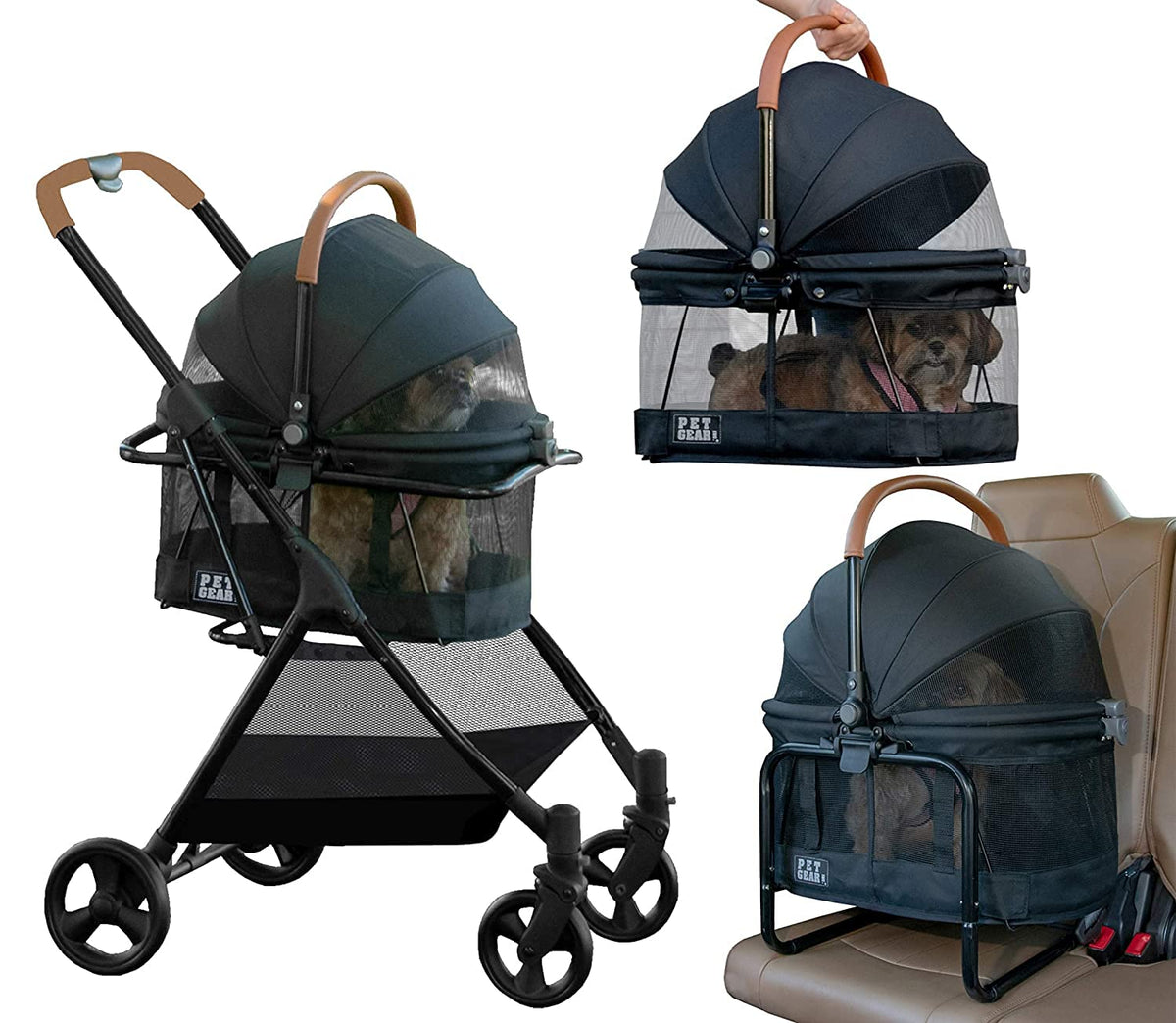 Pet Gear 3-In-1 Travel System, View 360 Stroller Converts To Carrier And Booster Seat With Easy Click N Go Technology, For Small Dogs & Cats, 4 Colors New Jet Black