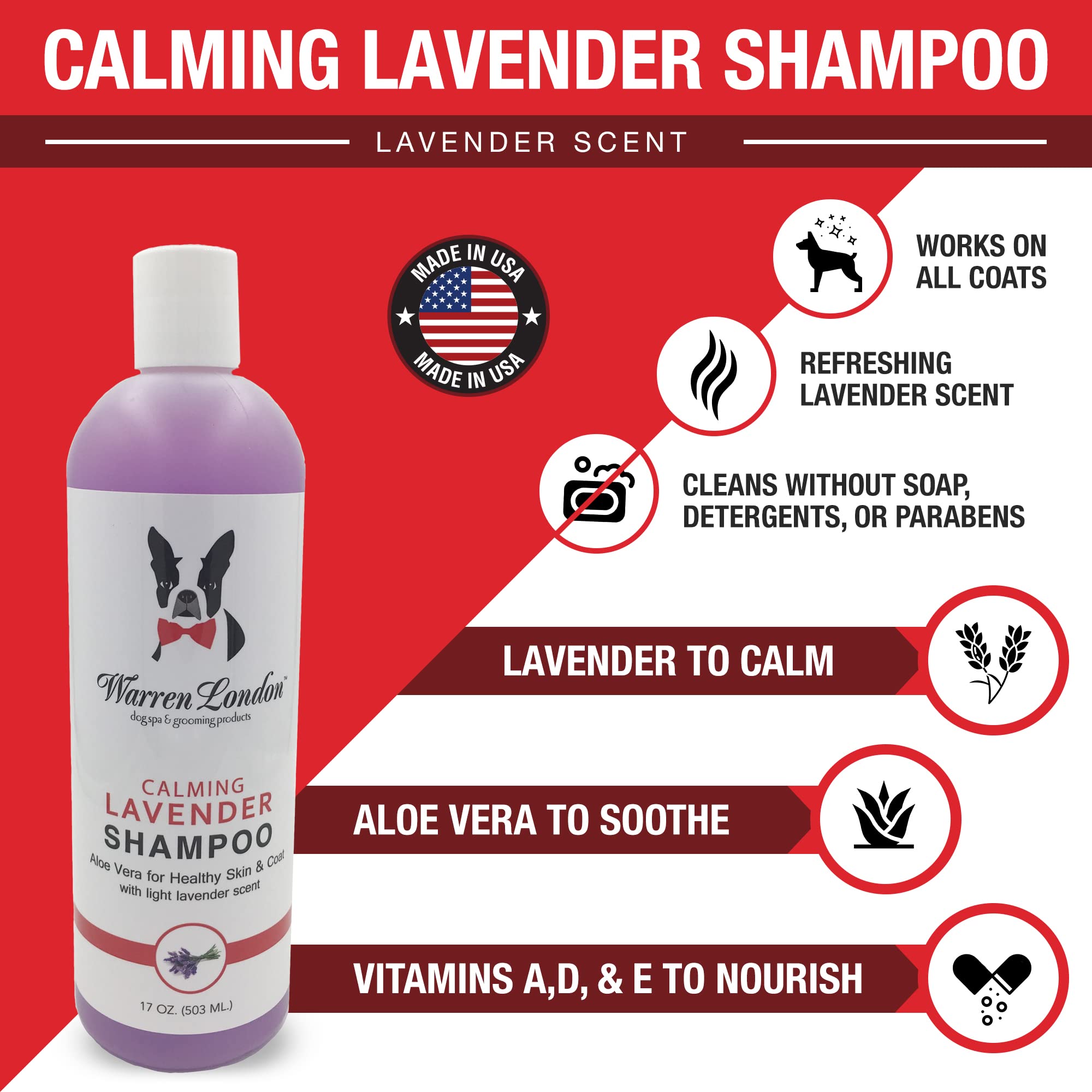 Calming Lavender Dog Shampoo W/Aloe Vera & Essential Oils- Warren London- Made In Usa- 17Oz