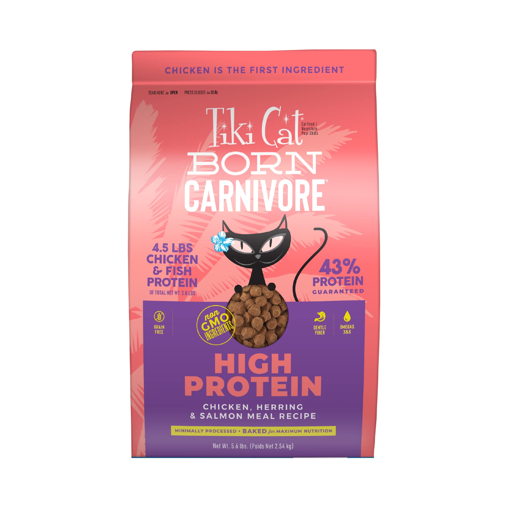 Tiki Cat Born Carnivore High Protein, Chicken, Herring & Salmon Meal, Grain-Free Baked Kibble to Maximize Nutrients, Dry Cat Foo