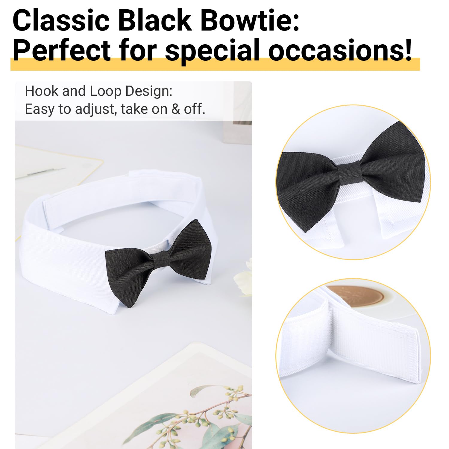 Segarty Dog Bow Tie, Adjustable Black Bowtie Collar For Extra Large Dogs, Dog Neck Tie Tuxedo Comfortable Cotton Boy Pets Groomi