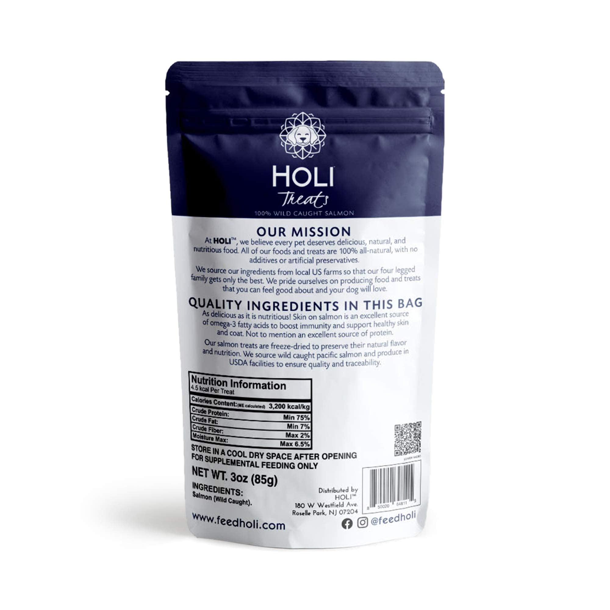 HOLI Freeze Dried Salmon Dog Treats - with Omega 3 and 6 Fish Oil - All Natural Dog Treats - Human Grade - Wild Caught Salmon -
