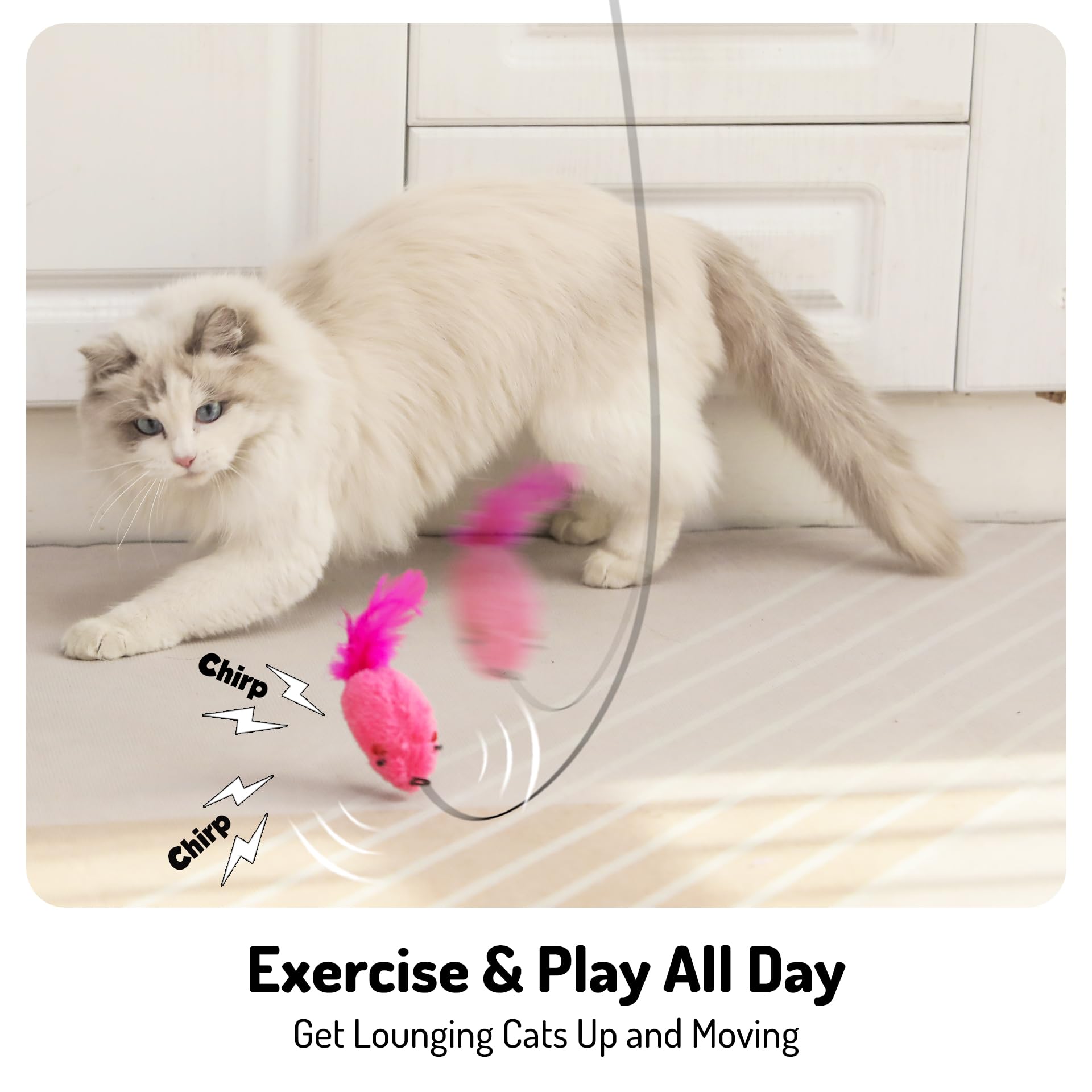 Lekewpet Hanging Cat Toys Mice With Squeaky Sound 3Pcs, Retractable Teaser Toy, Interactive Cat Toys For Indoor Bored Kitten Sel