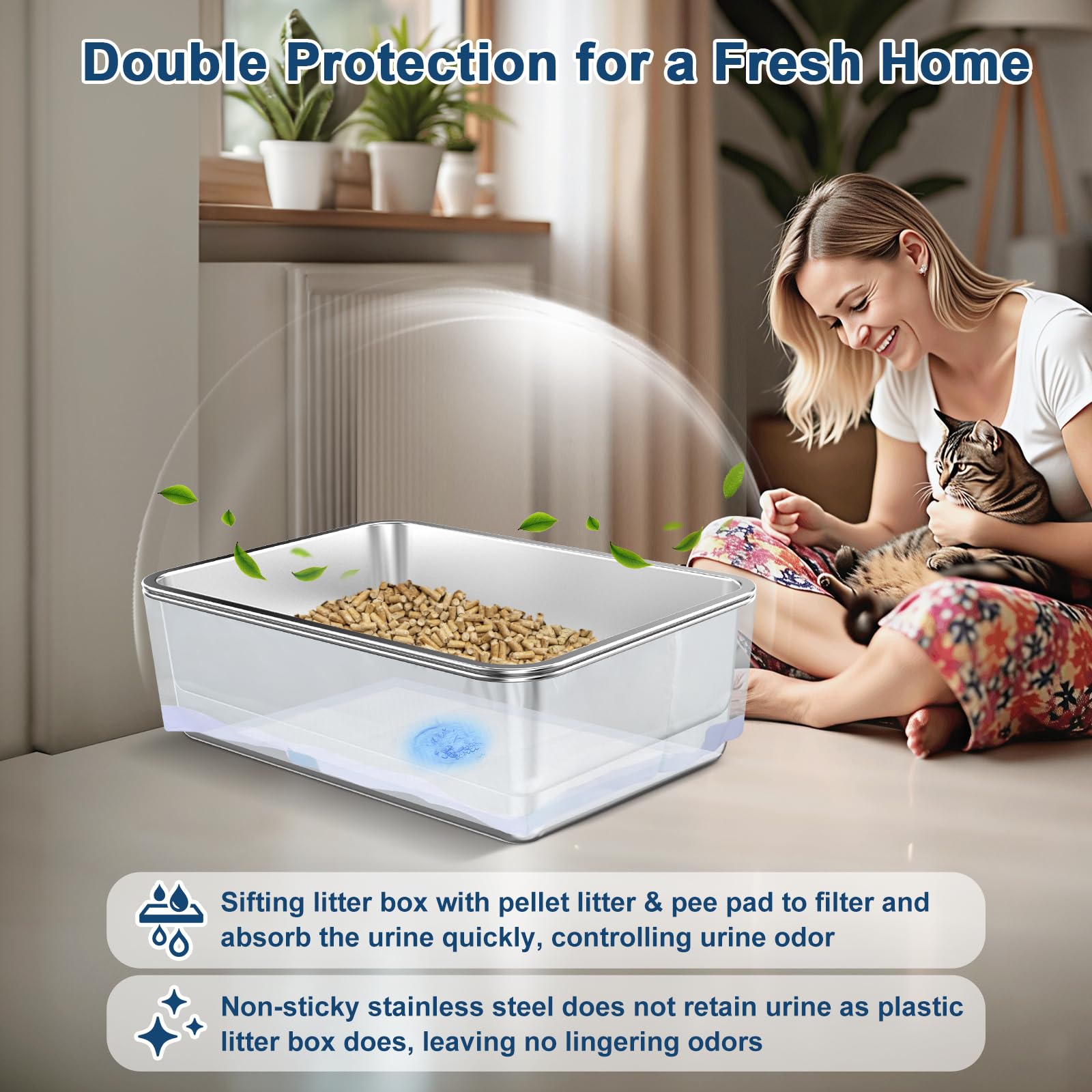23.6   X15.7   X6    Suzzipaws Stainless Steel Litter Box With Odor Control System, Xl Open Top Sifting Litter Box For Big Cats,