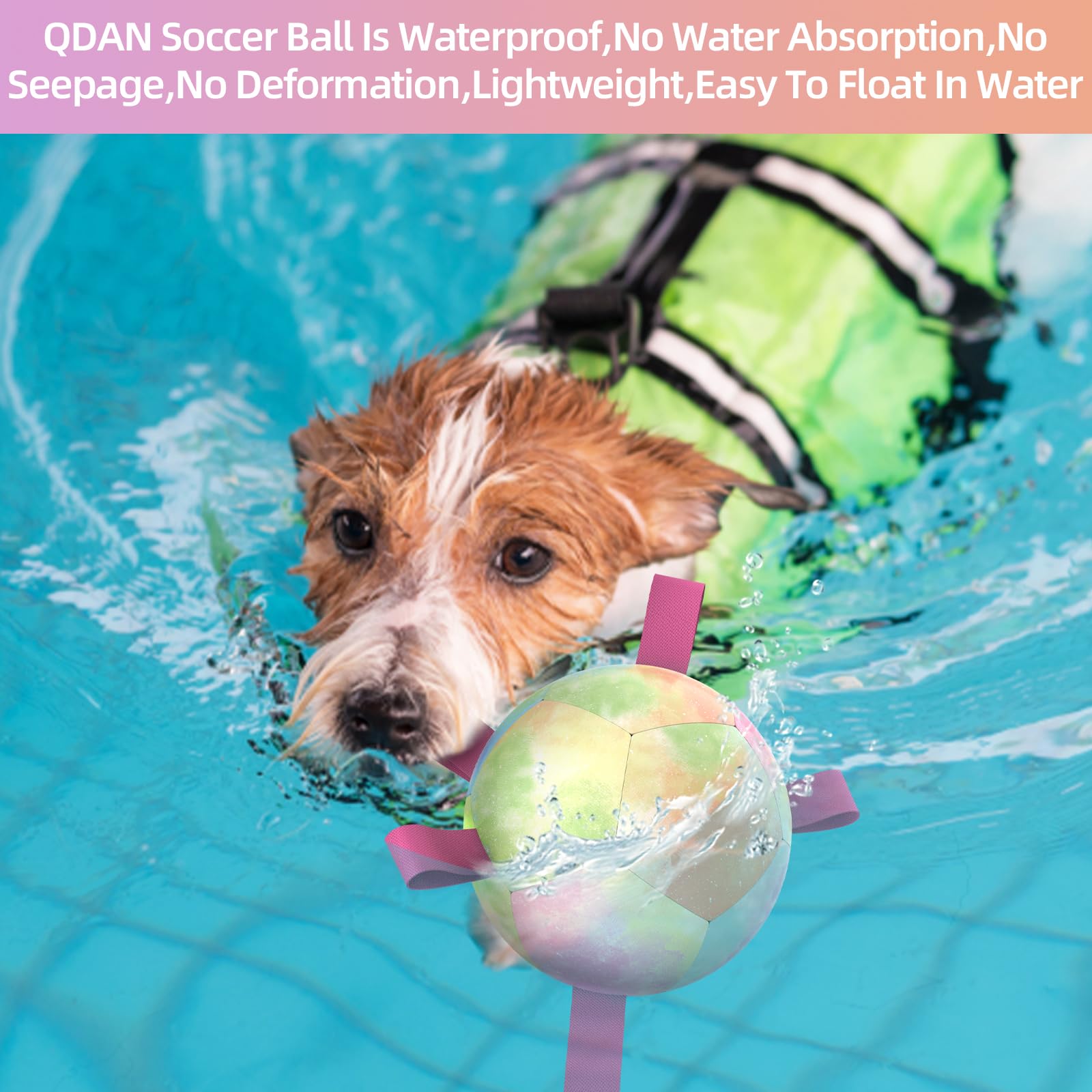 Qdan Dog Toys Soccer Ball With Straps, Durable Dog Balls For Tug Of War, Puppy Birthday Gifts, Dogs Water Toy Small Dogs-Rainbow