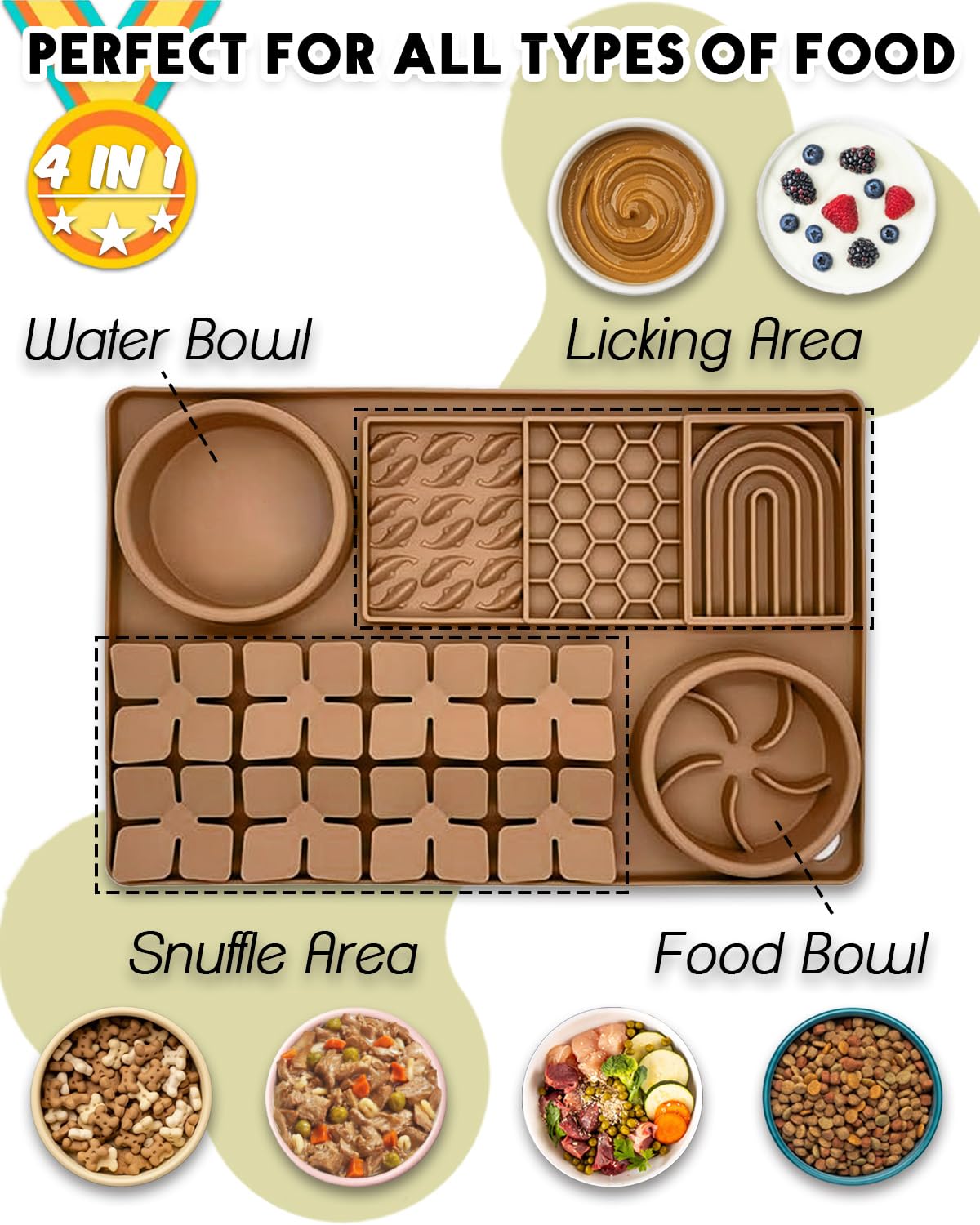 Ourmiao 4-In-1 Silicone Snuffle Mat For Dogs, Dog Slow Feeder Bowl & Lick Mat With Suction Cups, Dog Puzzle Feeder Toy Sniff Mat