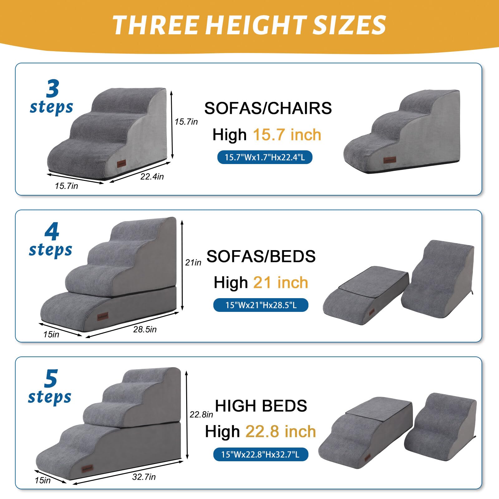 Dog Stairs and Ramp for High Bed, 5-Step Dog Steps for Small Dogs and Cats,Non-Slip Pet Stairs Suitable High Bed Climbing