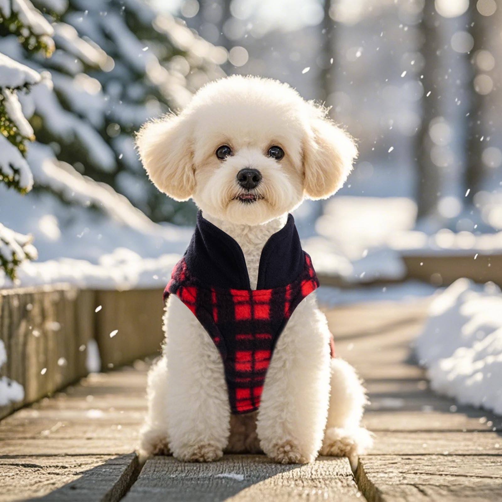 Rbenxia Plaid Dog Sweater With Leash Ring - Soft Fleece Vest Pullover Jacket For Small Puppy & Cat Pets (Black & Red, X-Small)