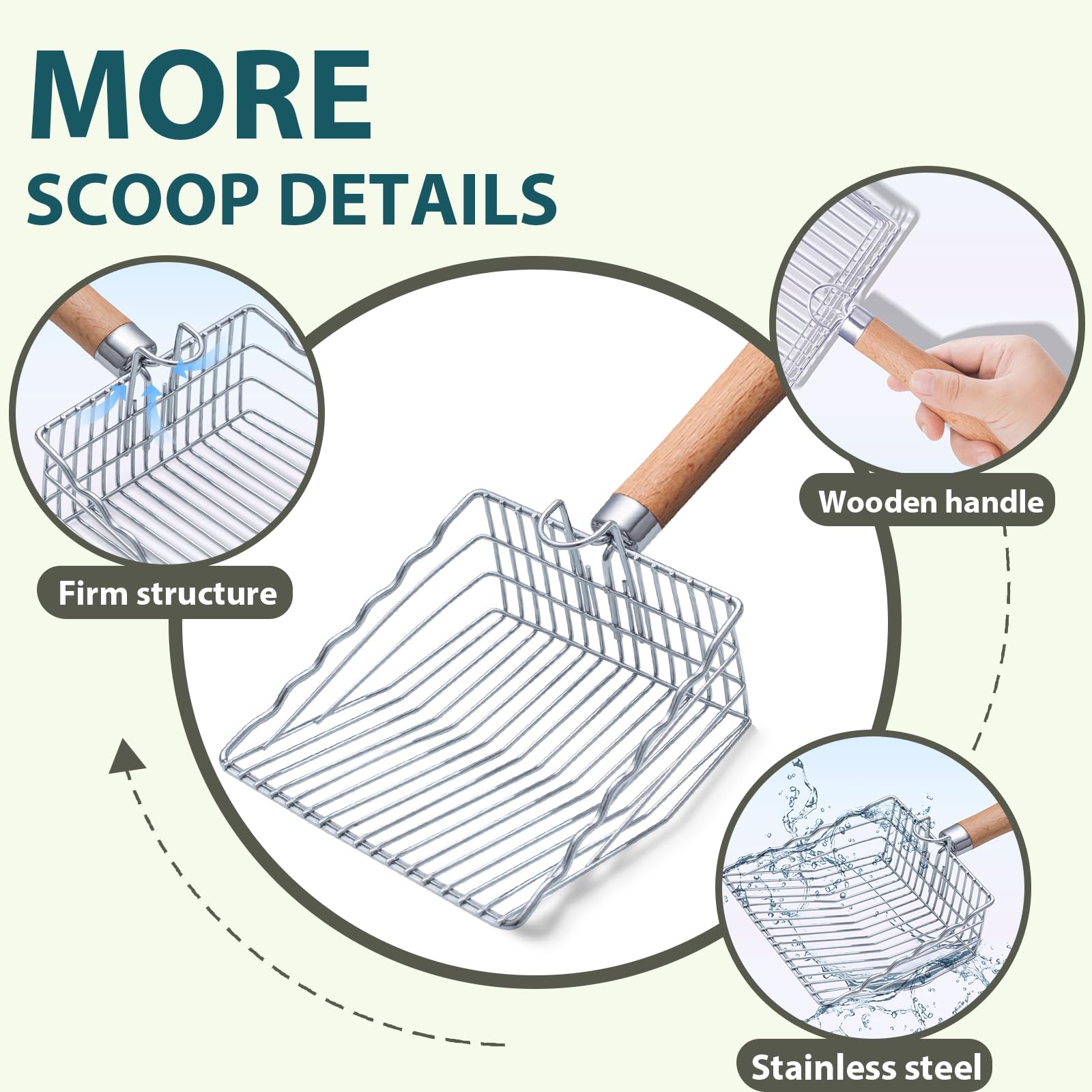 Armlulu Cat Litter Scoop, Kitty Metal Scooper With Hook And Long Hole, Stainless Steel Kitten Poop Lifter For Litter Box, Non St