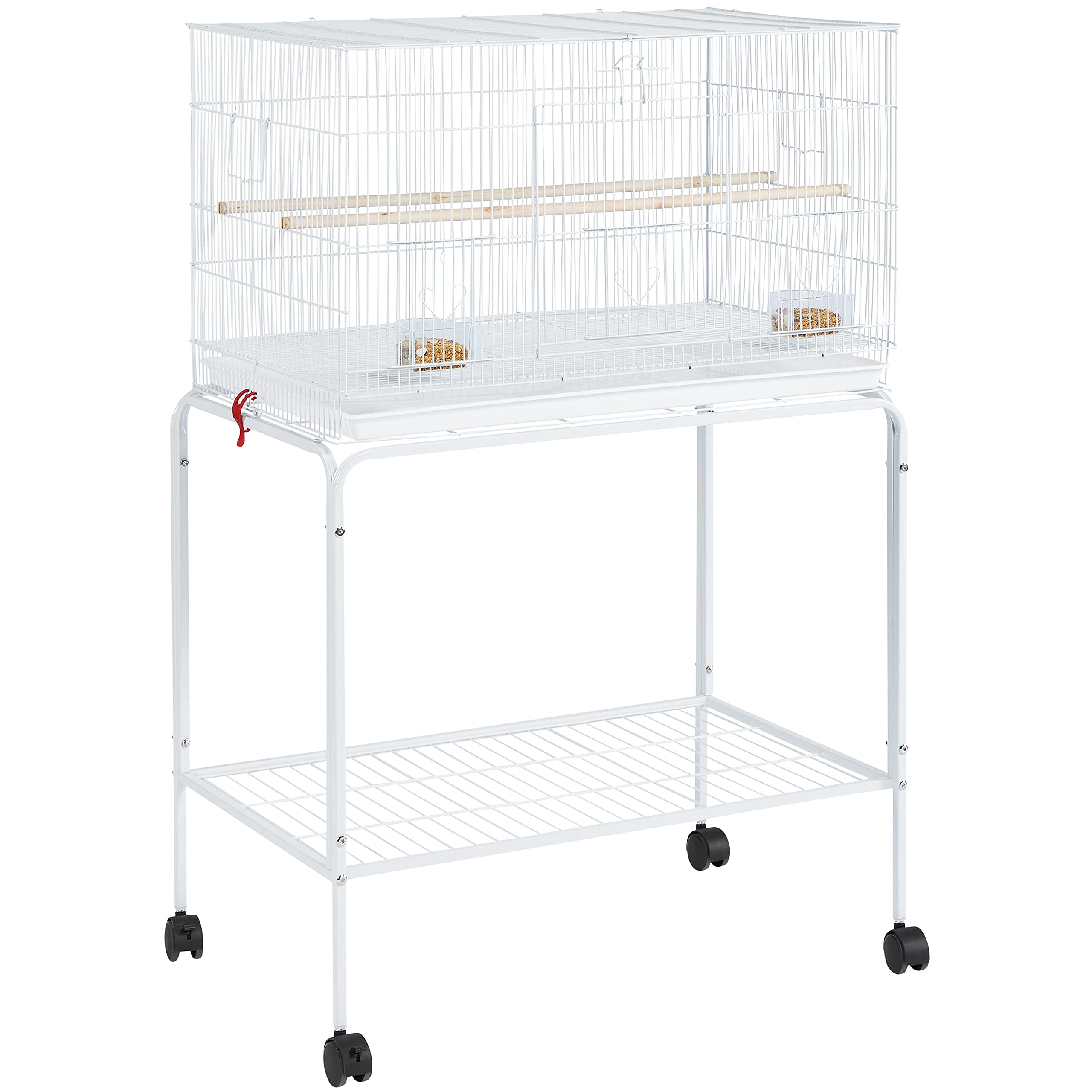 Topeakmart Flight Breeding Bird Cage For Parrots Lovebirds Parakeets With Detachable Rolling Stand, White