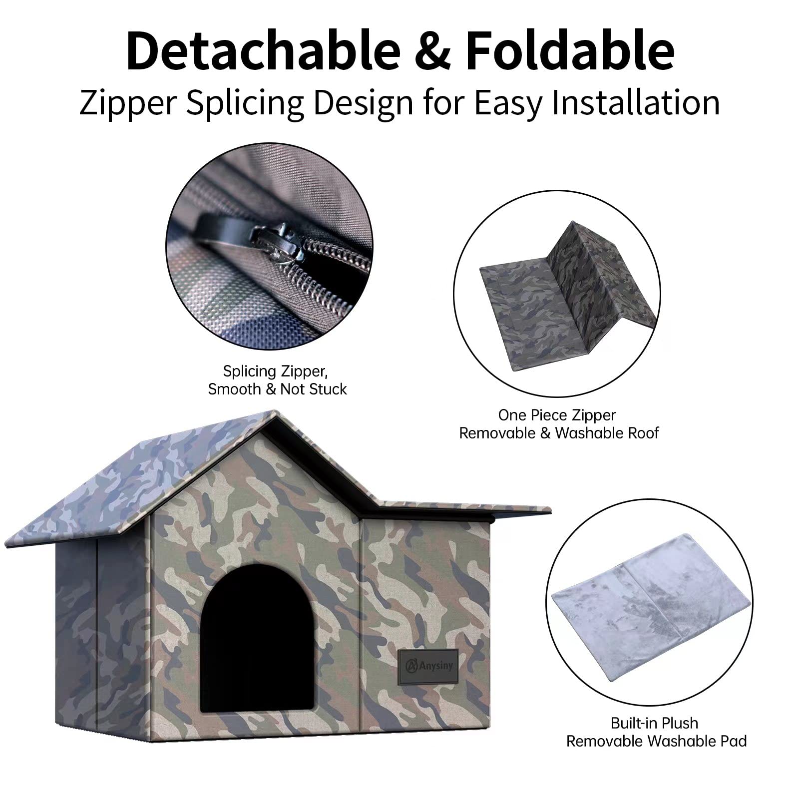 Outdoor Cat House-Large Weatherproof Cat Houses For Outdoor/Indoor Cats Feral Cats Shelter With Soft Mat (Camo)