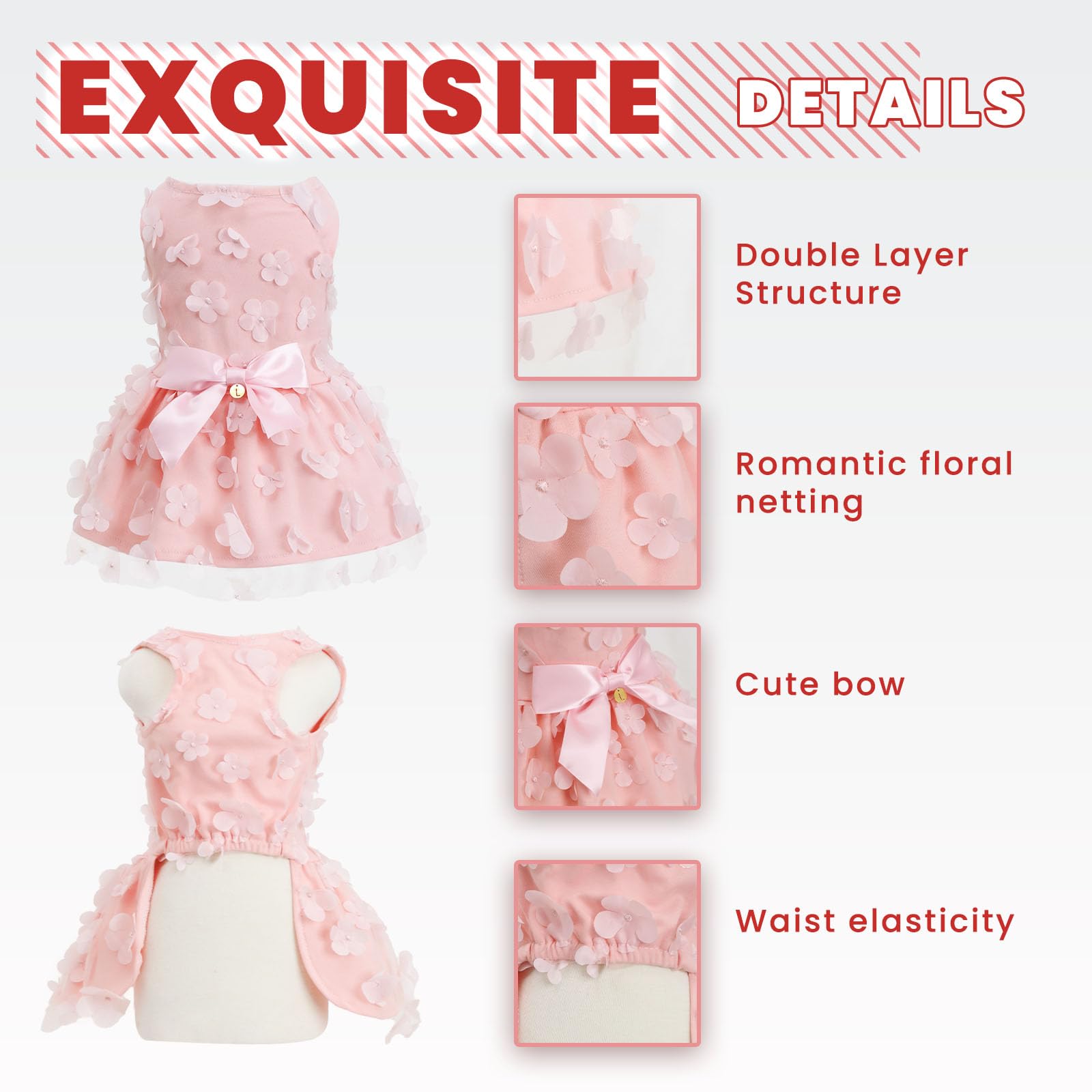 Laifug Dog Dress Puppy Print Princess Dog Dress Cute Party Wear (Pink, M)