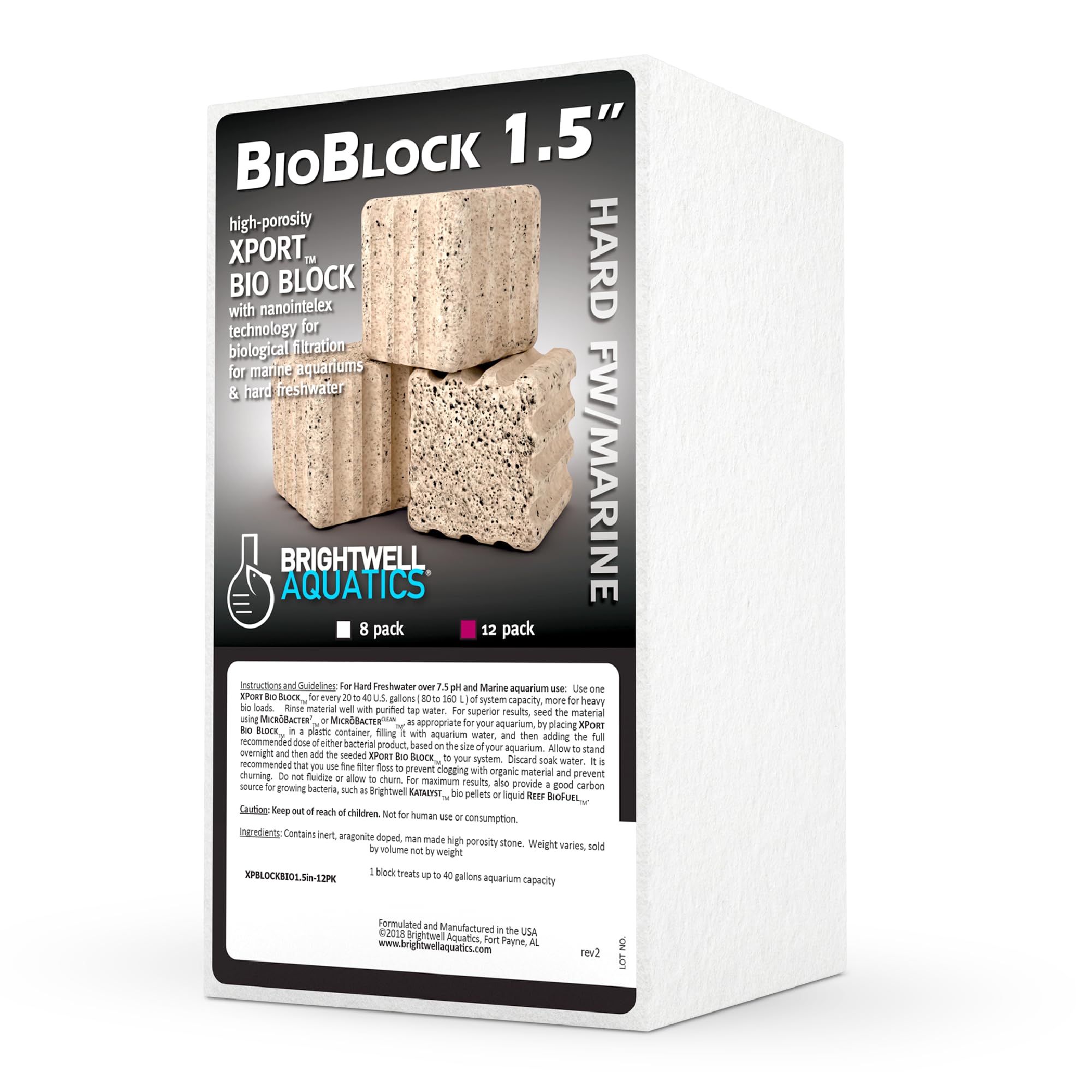 Brightwell Aquatics - Xport-BIO Block Aquarium Filter - Biological Filtration Media for Bacteria Growth, Nutrient Control and Co