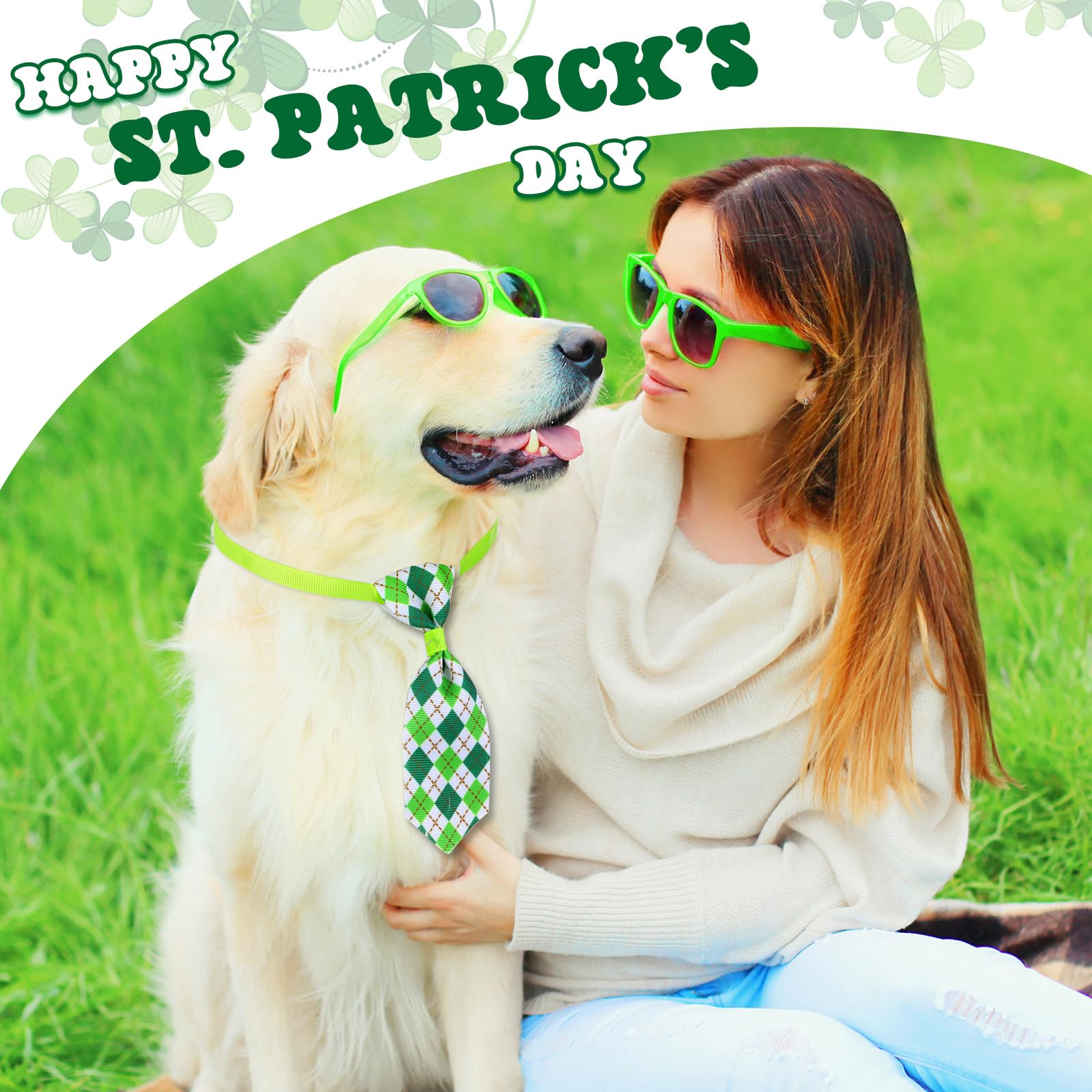 Reginary 100 Pieces St. Patrick'S Day Dog Bow Tie Collar Set Include 40 Dog Neckties, And 30 Puppy Bowties, 30 Collar Flowers, A