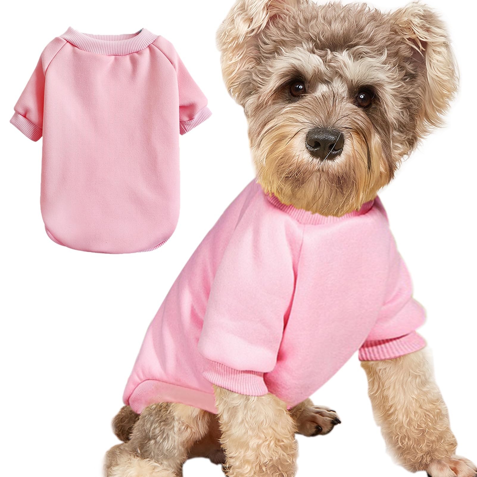 Jouhoi Puppy Sweater For Small Dogs Clothes Warm Winter Cat Clothe Pet Sweatshirt Knitwear Doggie Kitten Clothing, Pink, Medium