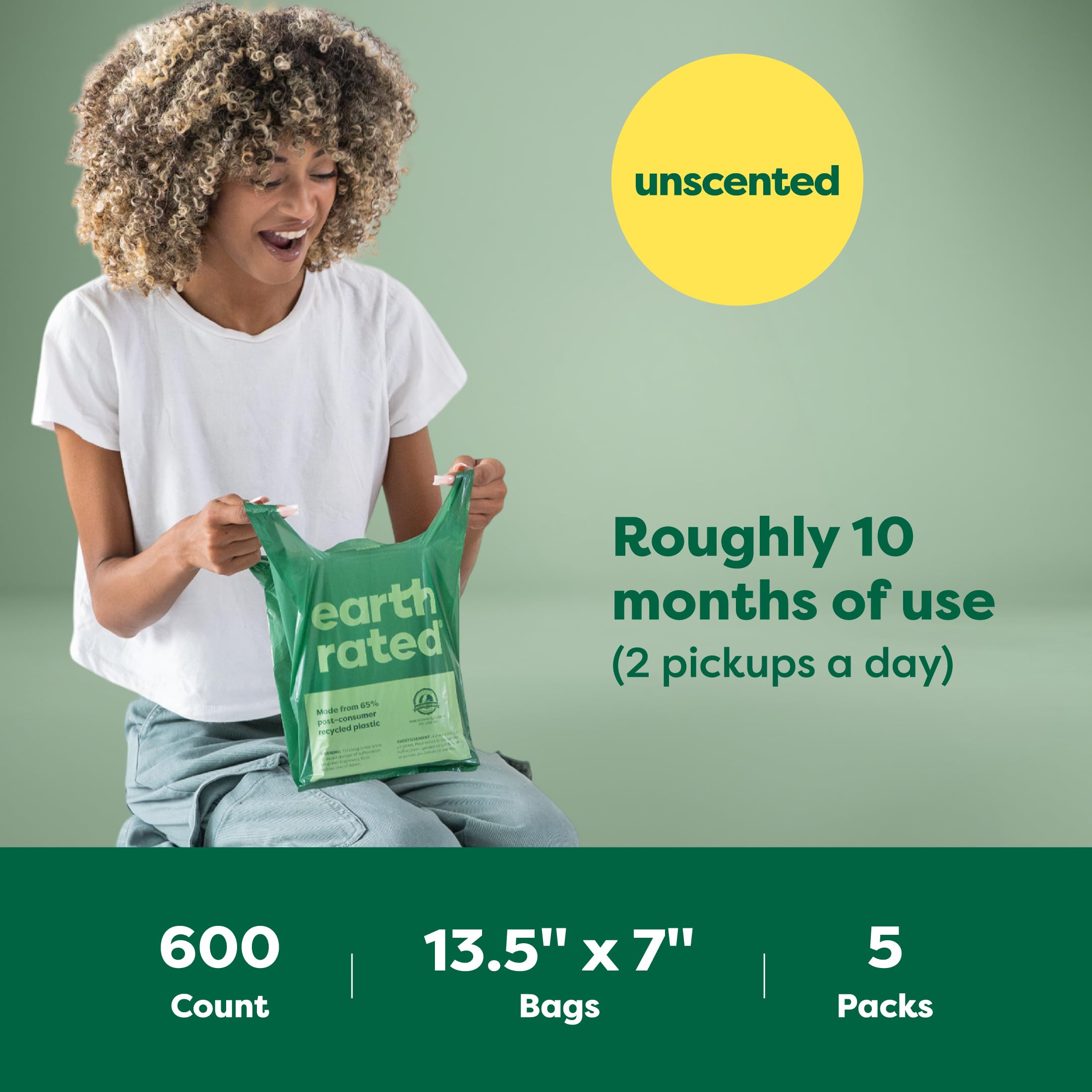 Earth Rated Dog Poop Bags With Handles Value Pack, Easy Tie And Guaranteed Leakproof, Lavender, 600 Handle Bags