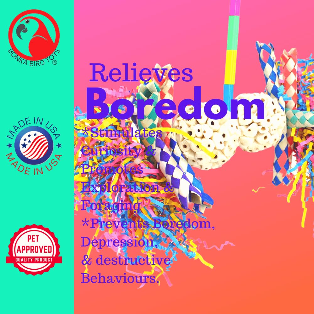 3615 Fuzzy Atta Bonka Bird Toys Colorful Fuzzy Sola Parrot Cockatoo Amazon Conure Parakeet Budgie Finch Canary African Grey