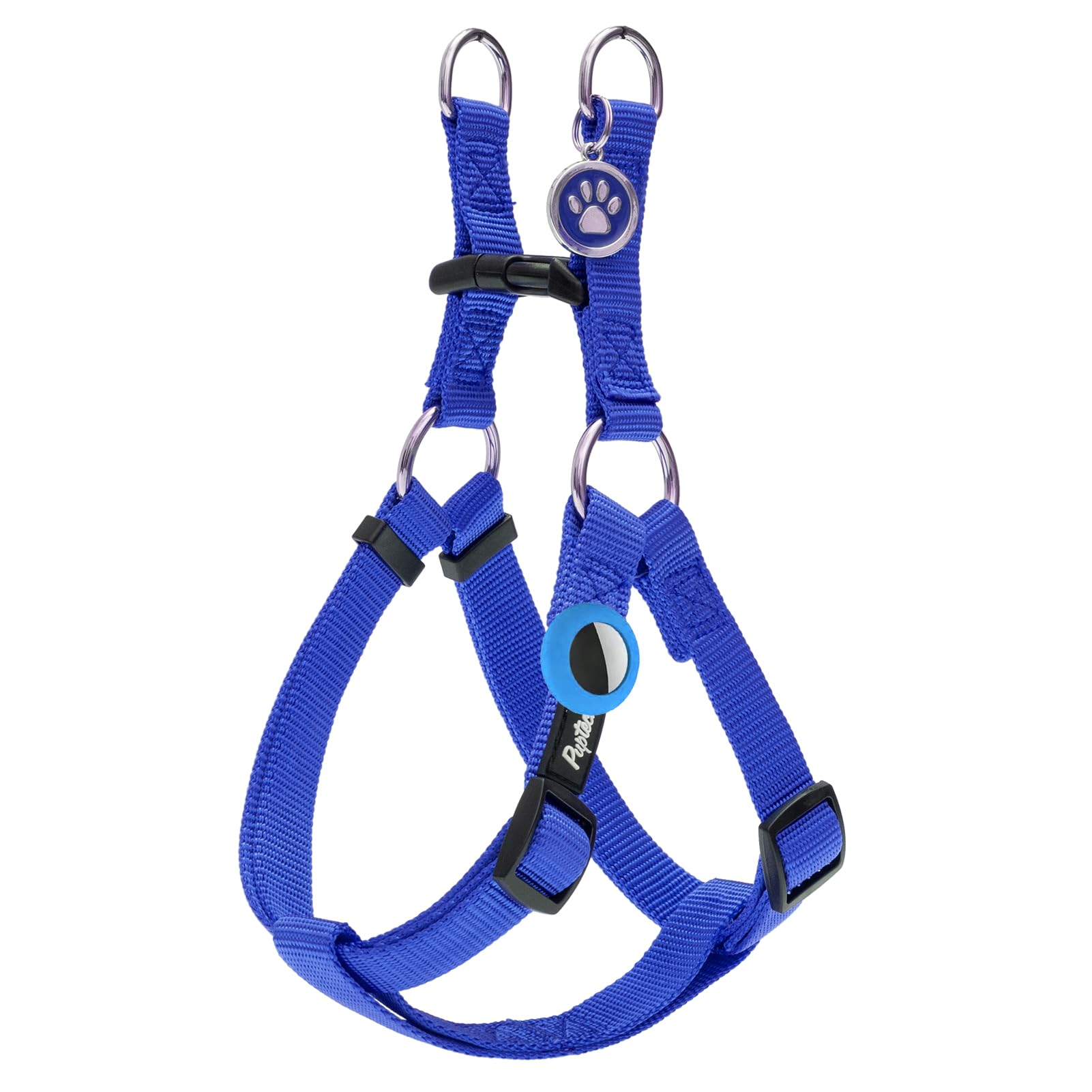 Pupteck No Pull Dog Harness Soft Adjustable Basic Nylon Step In Puppy Vest Outdoor Walking With Id Tag And A-Ir Tag Case, Navy B
