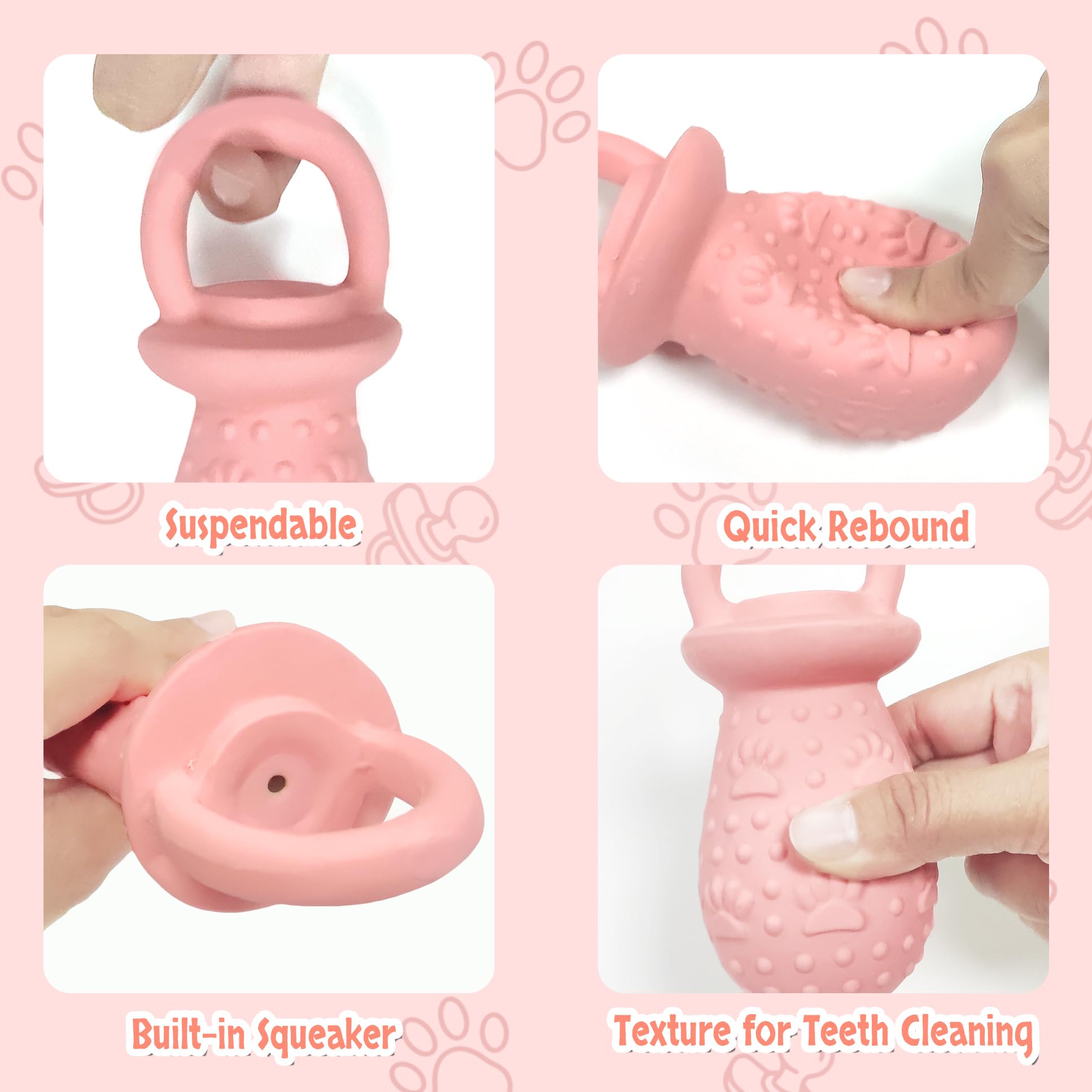 LLSPET Latex Chew Dog Toy - Durable Squeaky Pacifier for Small & Medium Dogs, 5.2" - Pink, Model HJ-XNZGWJ