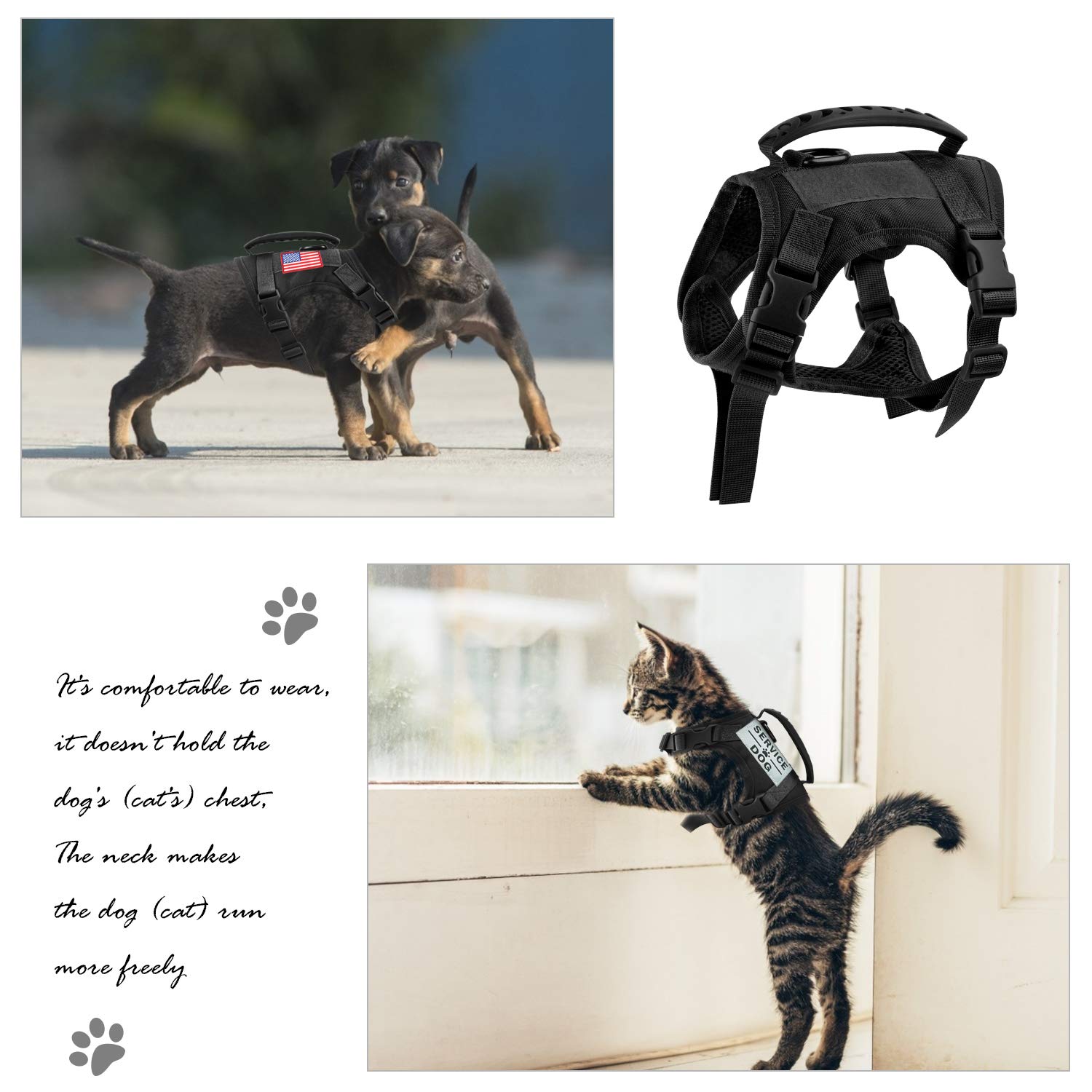 Hanshengday Tactical Service Dog Vest Harness, Outdoor Training Military K9 Patrol Dog Vest With Molle & Loop Panels Adjustable Tactical Dog Vest Harnesses With Handle (Xs, Black)