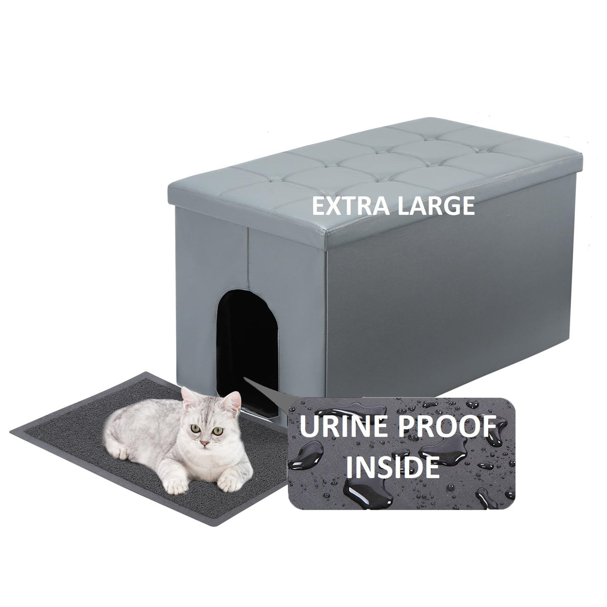 Meexpaws Cat Litter Box Enclosure Furniture Hidden, Cat Washroom Bench Storage Cabinet | Extra Large 36'' X 20'' X 20''| Dog Proof | Waterproof Inside/Easy Clean | Easy Assembly | Odor Control(Grey)