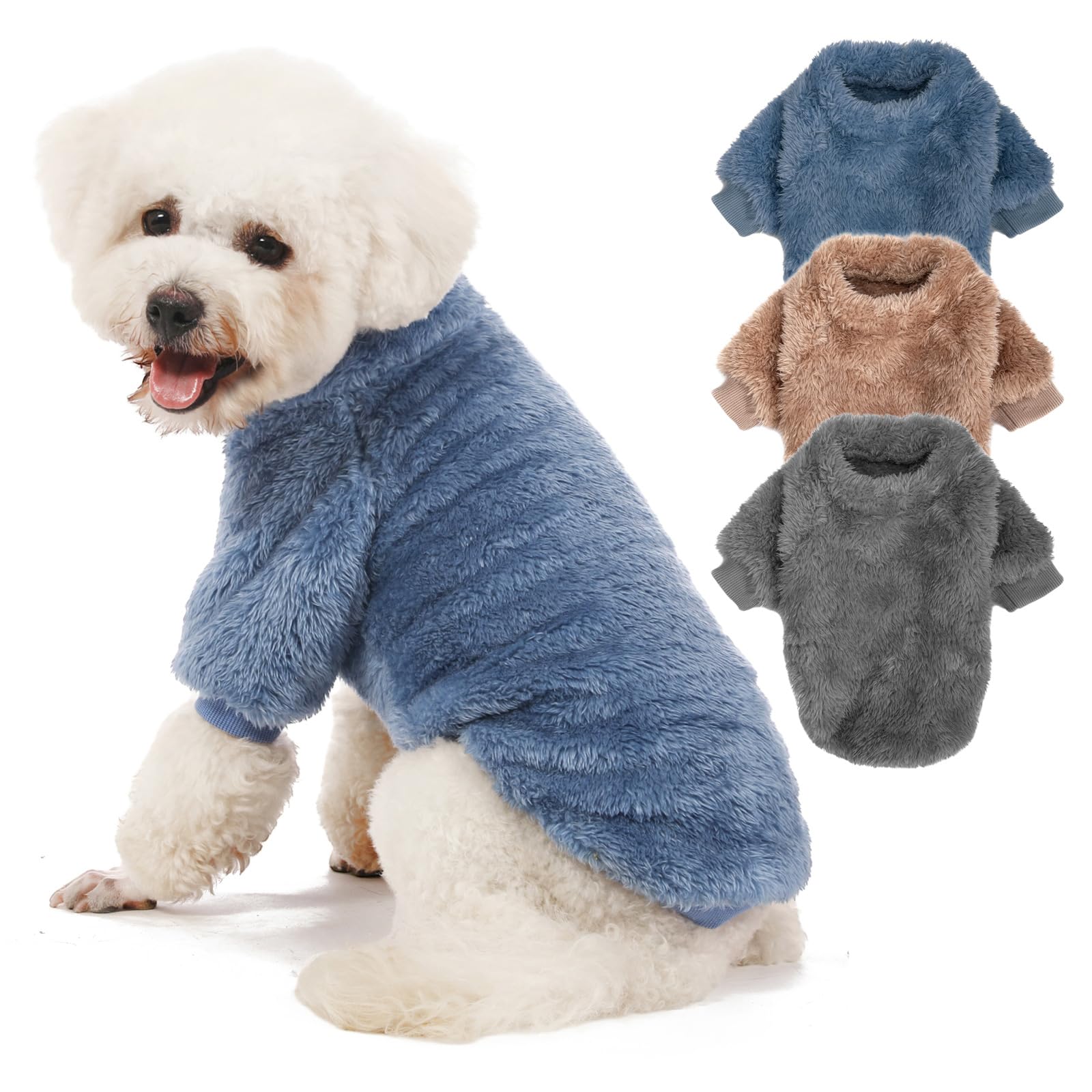 Kyaringtso Dog Sweater, 3 Pack Dog Sweaters For Small Dogs, Dog Clothes For Small Dogs Girl Boy, Ultra Soft And Warm Puppy Sweater Dog Coat For Winter Christmas (Blue+Lt Coffee+Dark Grey, Xx-Large)