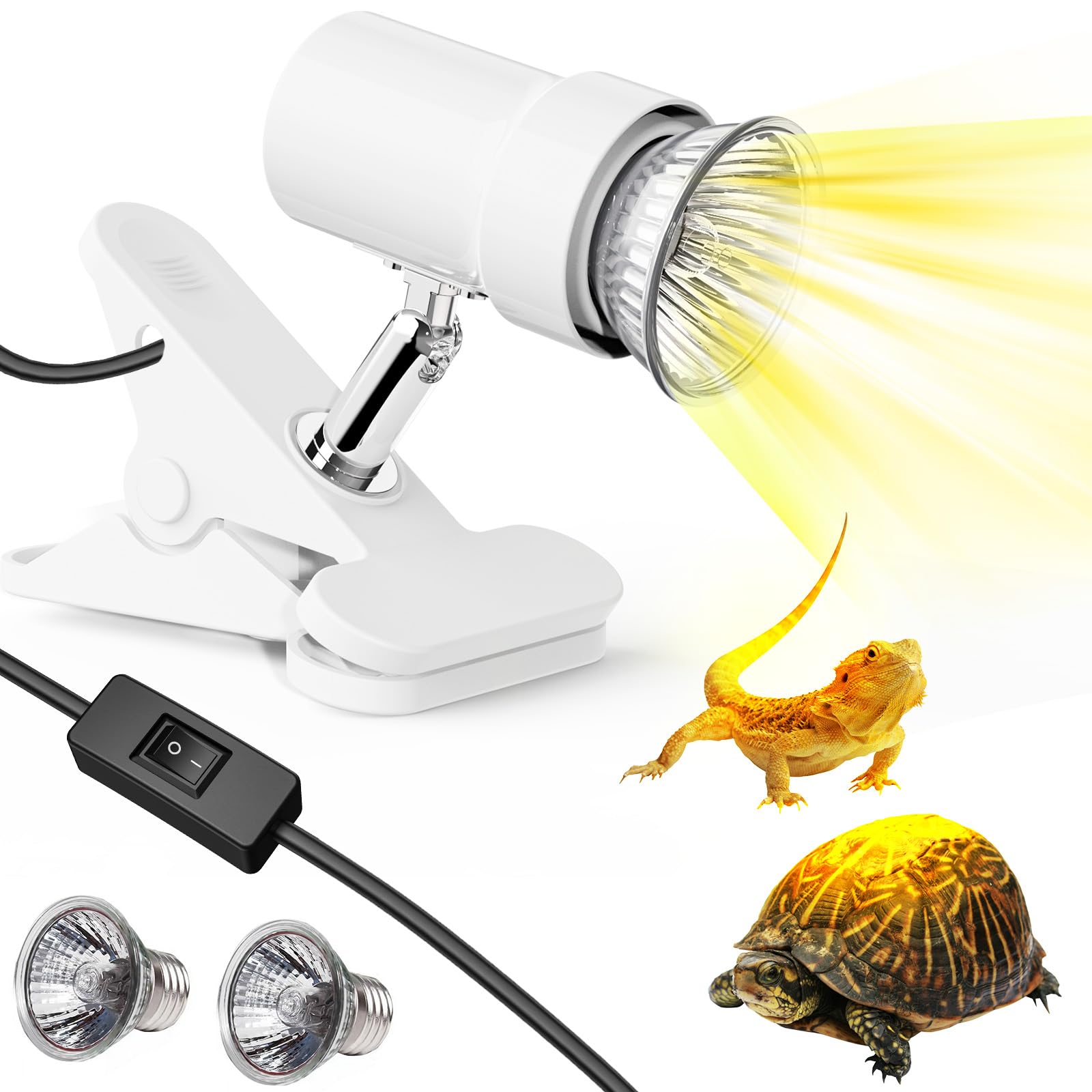 Moonorange Rotatable Reptile Heat Lamp, Uva/Uvb Light Lamp With 2Pcs (25W + 35W) Basking Bulbs For Replacement, For Turtle, Liza