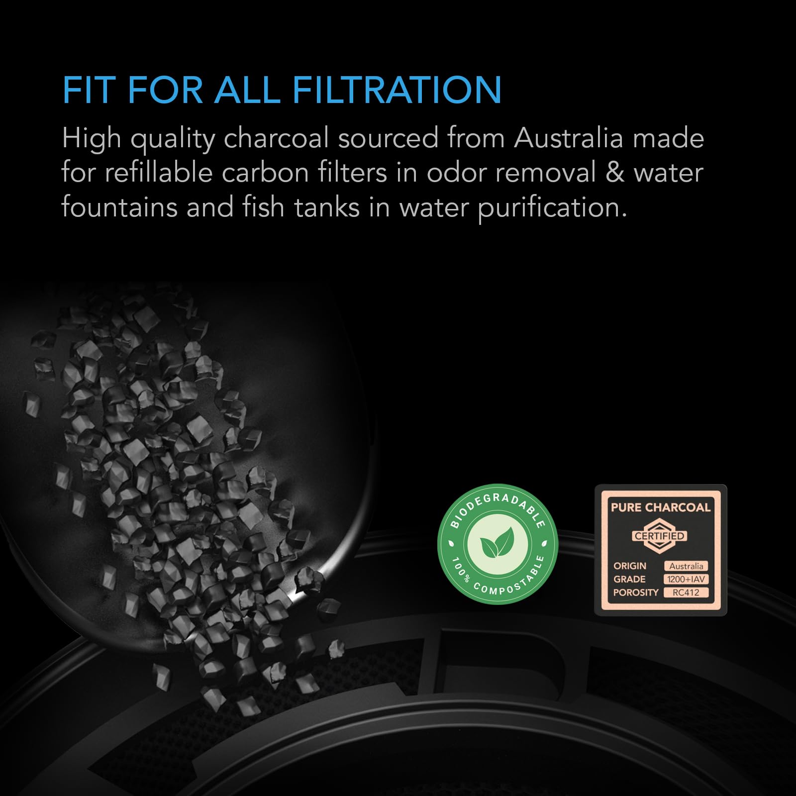 Ac Infinity Premium Activated Carbon, 8 Lb. Australian Charcoal Supply Replacement For 4    & 6    Refillable Carbon Filters, Ai