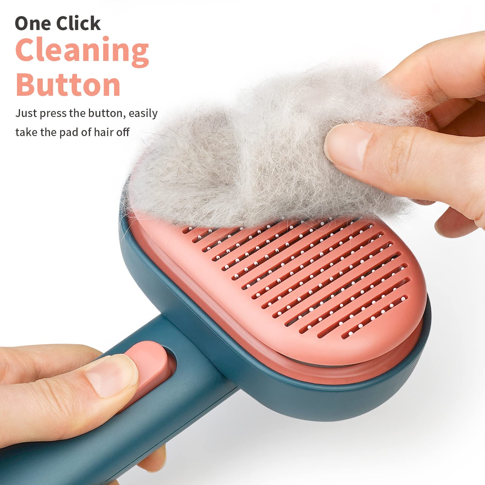 Aumuca Cat Brush With Release Button, Cat Brushes For Indoor Cats Shedding, Cat Brush For Long Or Short Haired Cats, Cat Grooming Brush Cat Comb For Kitten Rabbit Massage Removes Loose Fur Green