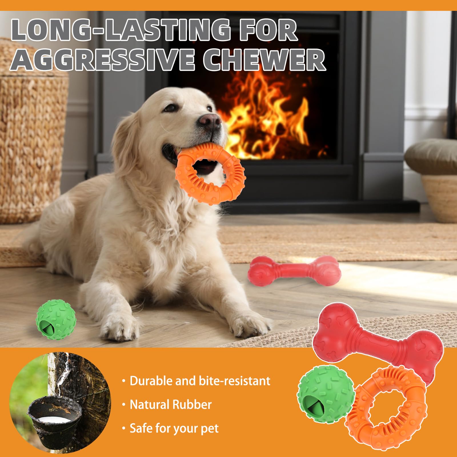 Kooltail Dog Chew Toys For Aggressive Chewers, 3 Pack Durable Tough Bone For Teeth Cleaning, Non-Toxic Rubber Indestructible Dog