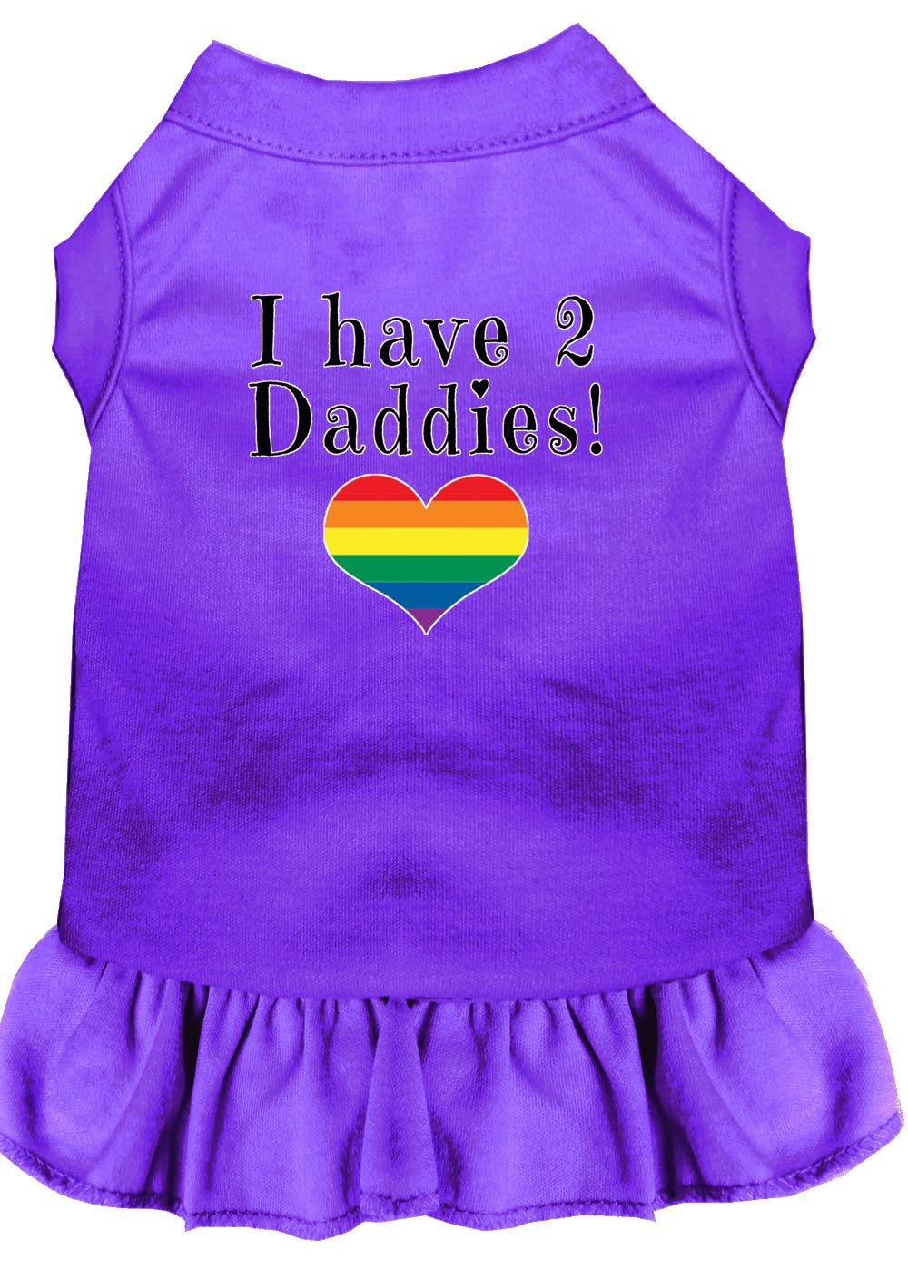 Pet Dog & Cat Dress Screen Printed, "I Have 2 Daddies" Purple XS (0-3 lbs.)