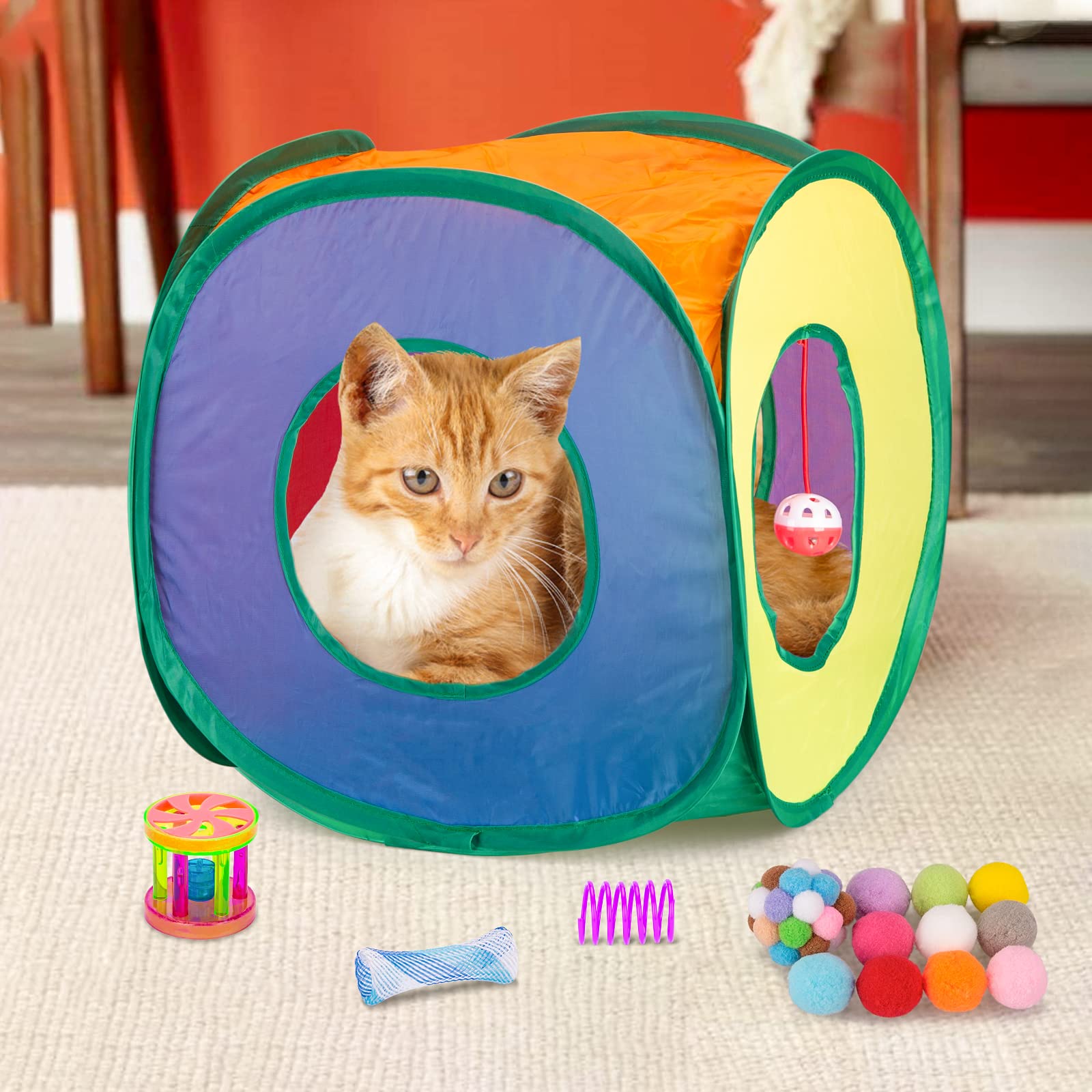Retro Shaw Cat Toys Pack 33 Pcs, Interactive Kitten Toys For Indoor Cats Kitty With Collapsible Play Tunnel Tube Tent Feather Wa