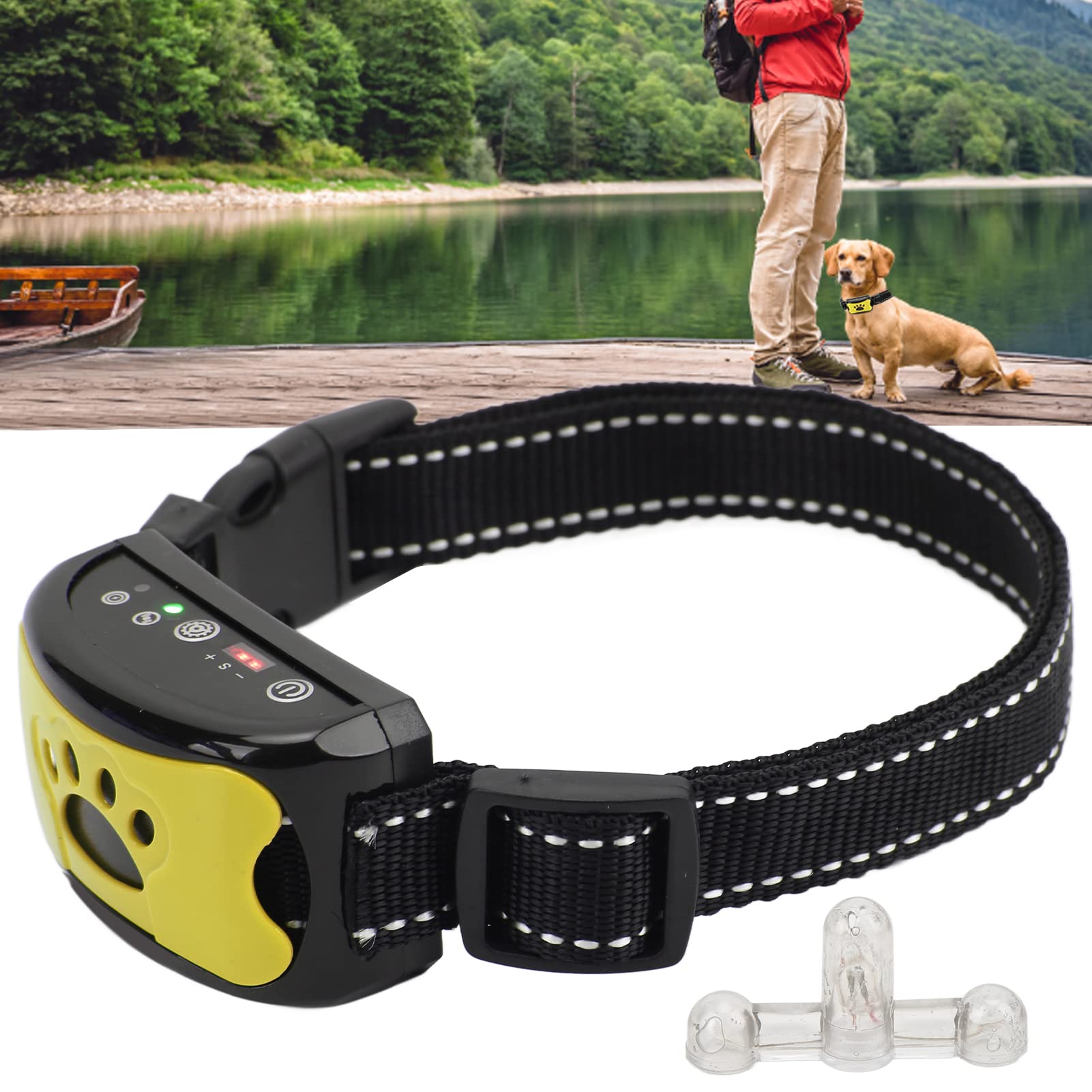 Ashata Anti Dog Bark Collar, Dog Barking Collar, Usb Rechargeable Waterproof Vibration Intelligent Recognition Training Collar 7 Sensitivity (Lemon Yellow)