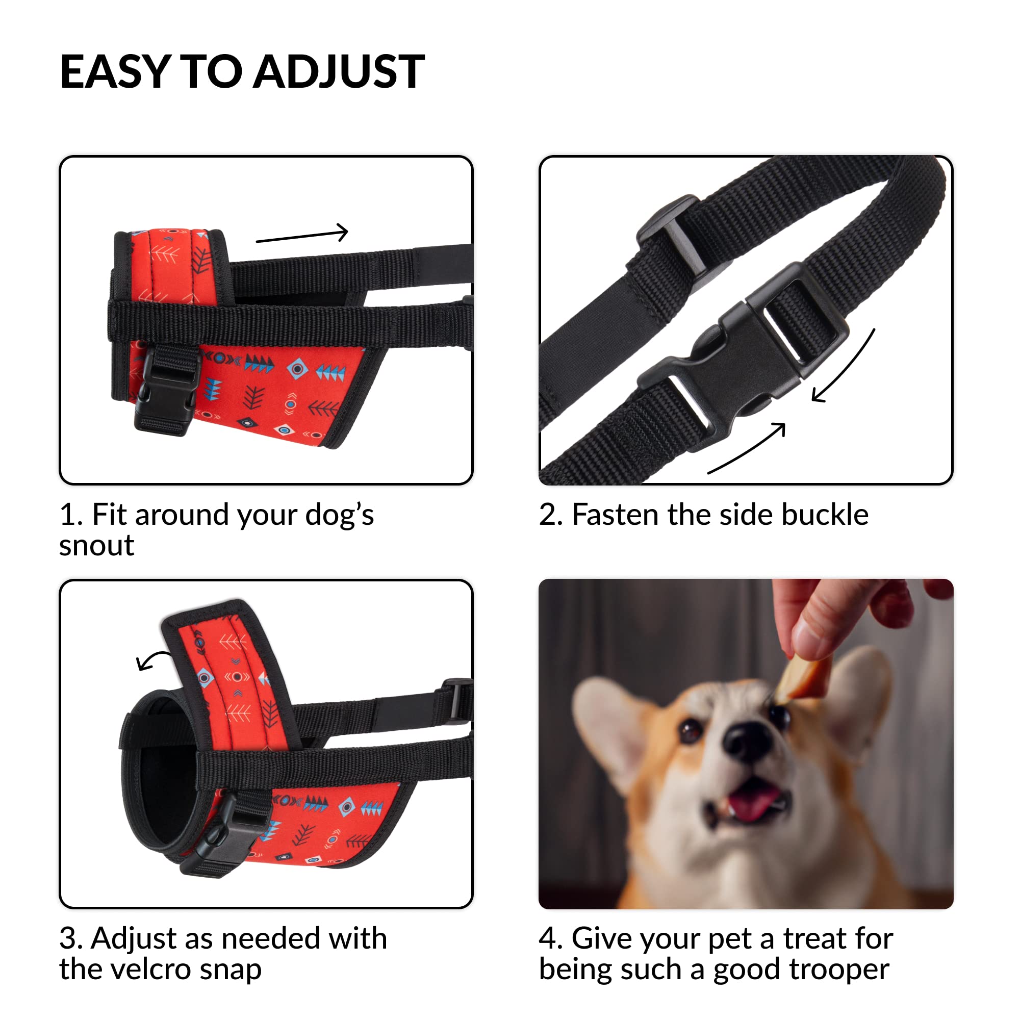 Collardirect Dog Muzzle - Updated Design Adjustable Soft Breathable Tribal Nylon Dog Mouth Guard Cover For Small, Medium And Lar