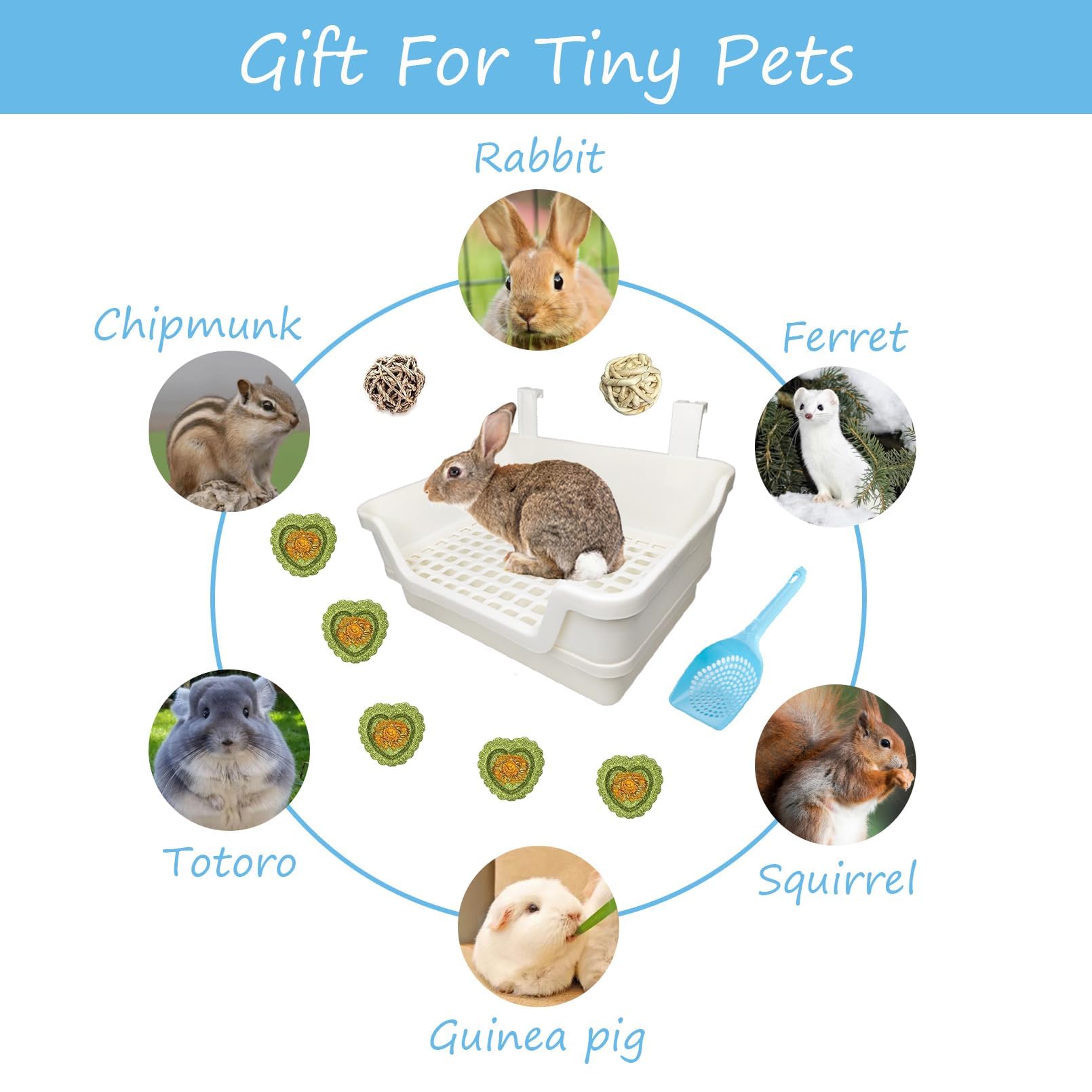 Extra Large Rabbit Litter Box With Splash Guard & Removable Tray - Double Layer Small Animal Cage Toilet For Guinea Pigs, Chinchillas, Ferrets - Chew-Proof Plastic + 2 Hooks (15.7' Jumbo, Beige)