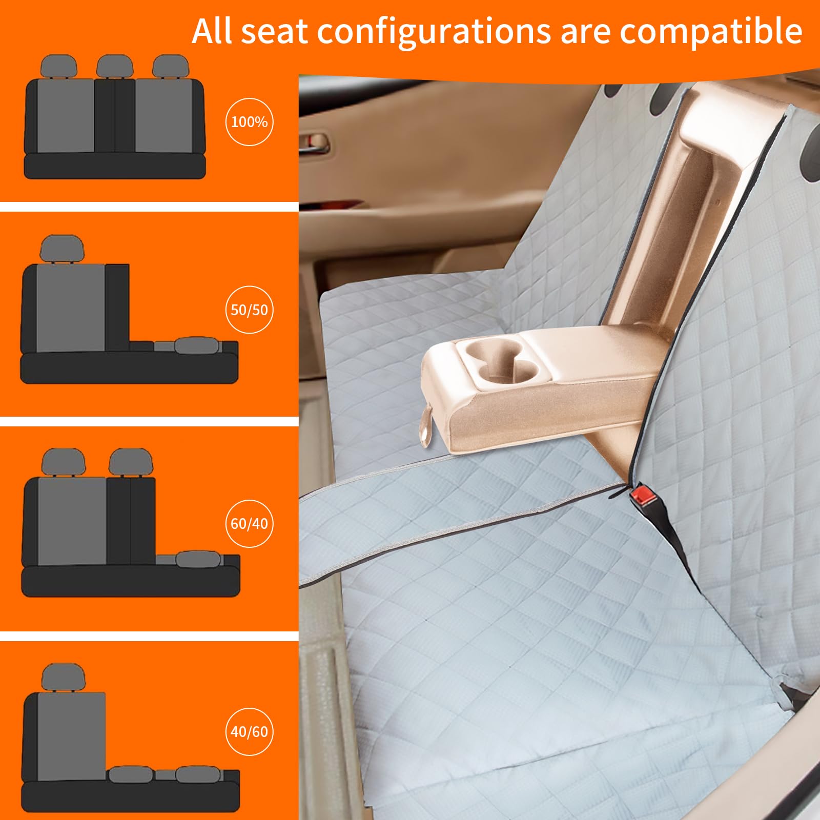 Bark Lover Dog Car Seat Cover for Back Seat, Waterproof Bench Backseat Protector, Nonslip Rear Seat Cover for Kids & Pets, Compa